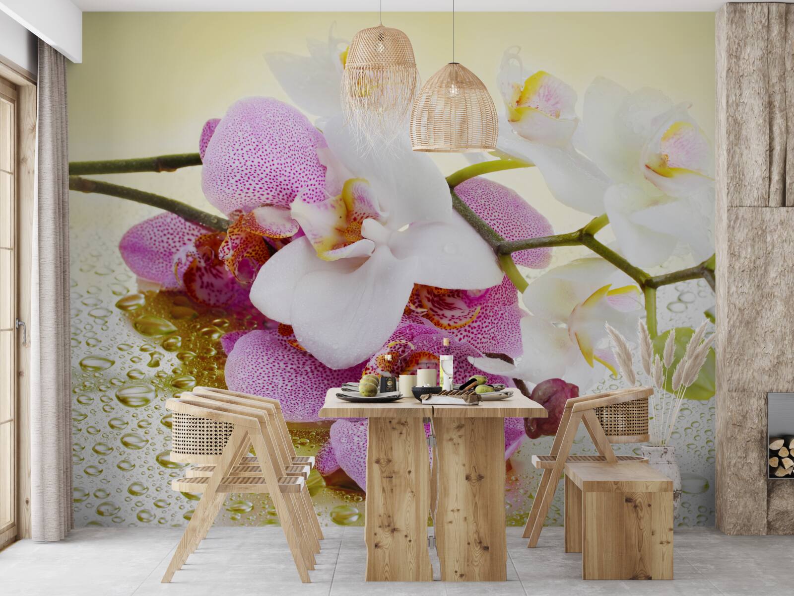 Fototapeta kvapky na konáre nádherných orchideí