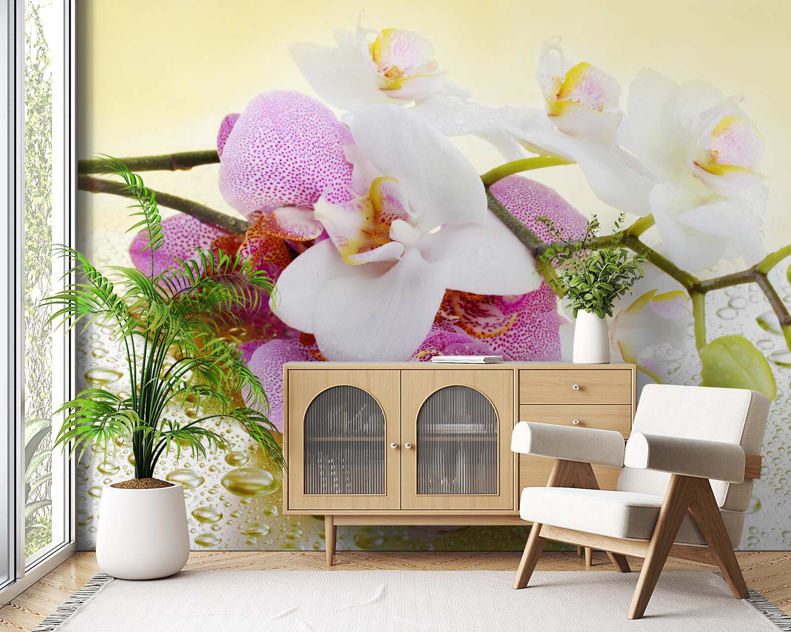 Fototapeta kvapky na konáre nádherných orchideí