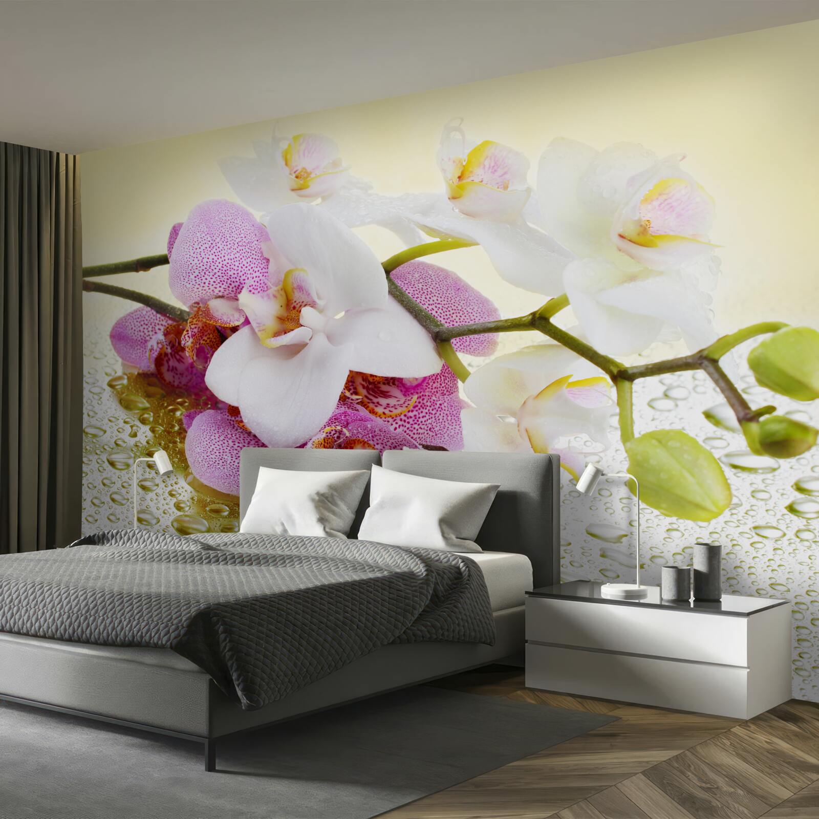 Fototapeta kvapky na konáre nádherných orchideí