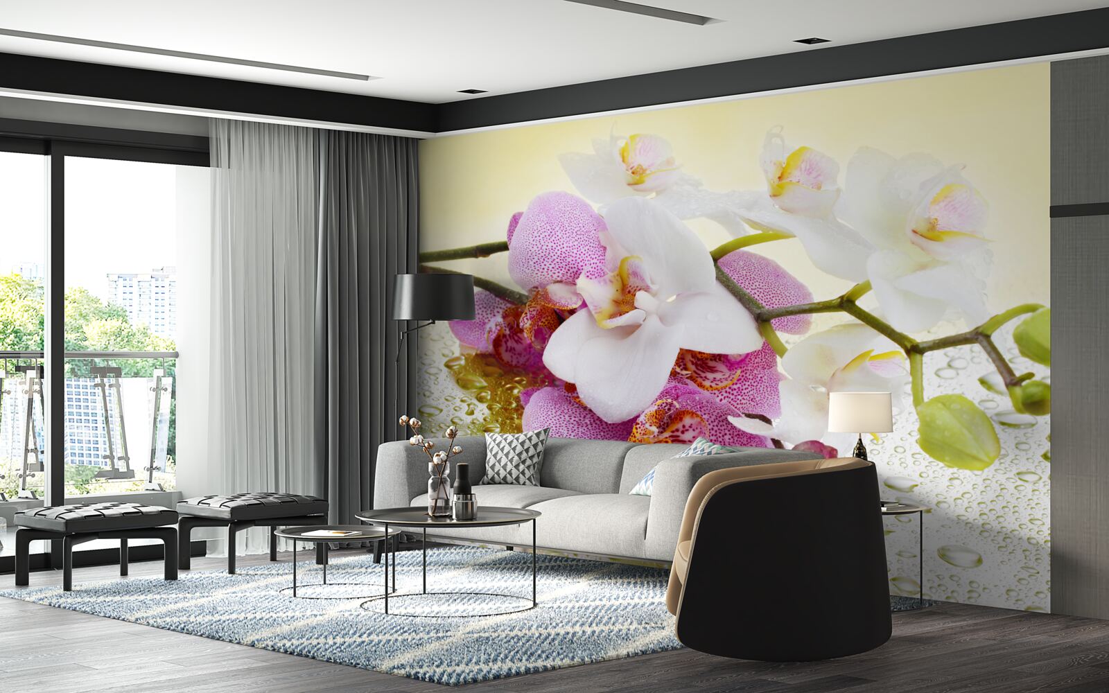 Fototapeta kvapky na konáre nádherných orchideí