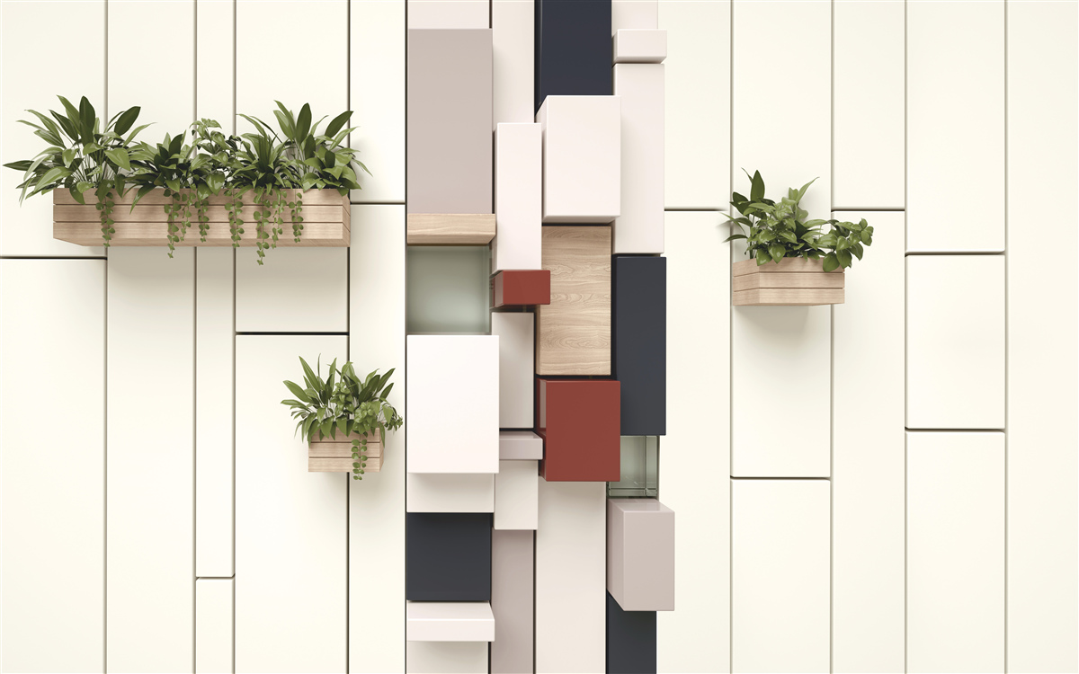 Fototapeta kvetináče so zelenými rastlinami na stene