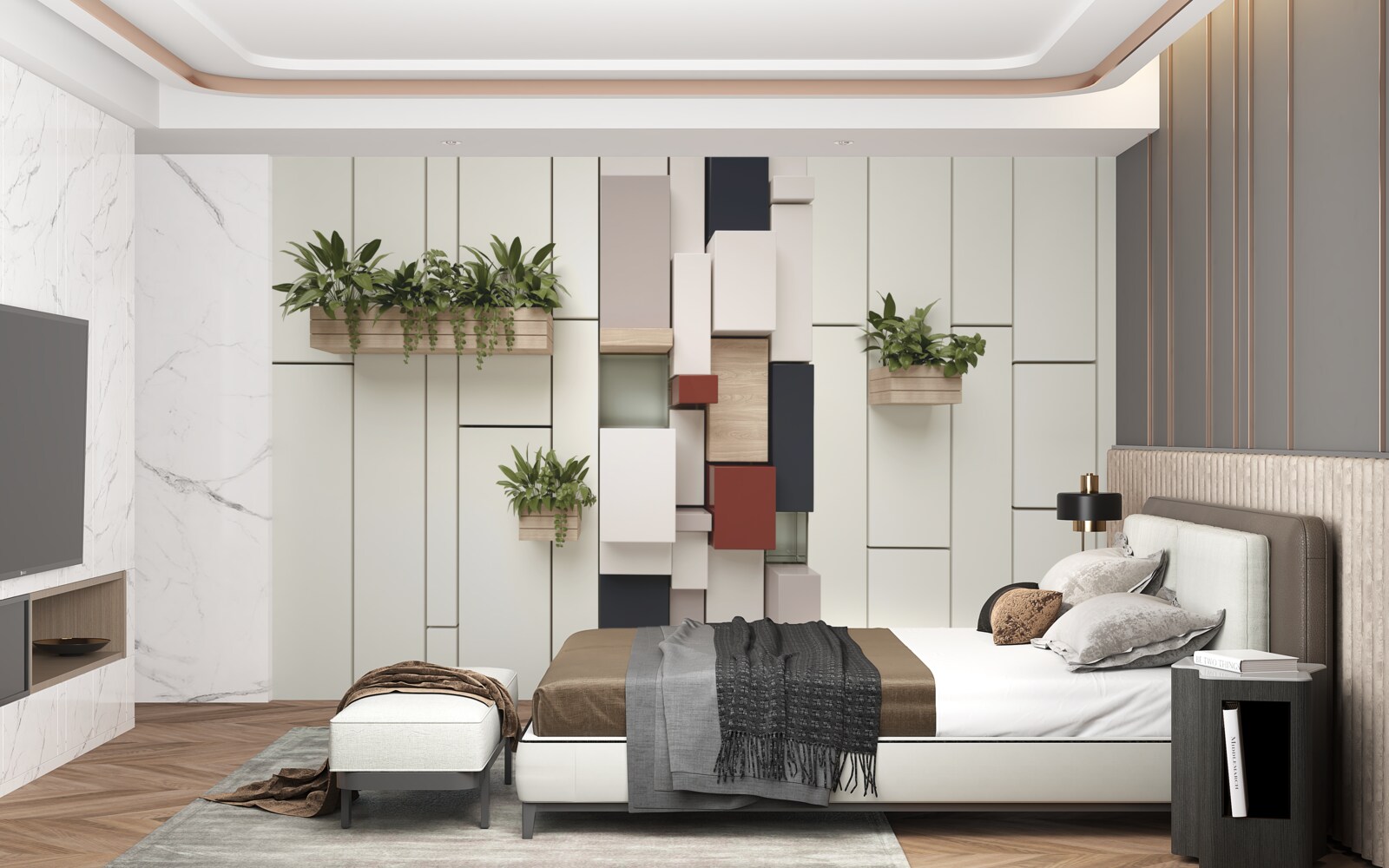 Fototapeta kvetináče so zelenými rastlinami na stene