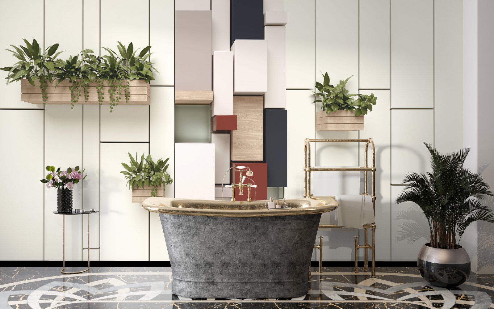 Fototapeta kvetináče so zelenými rastlinami na stene