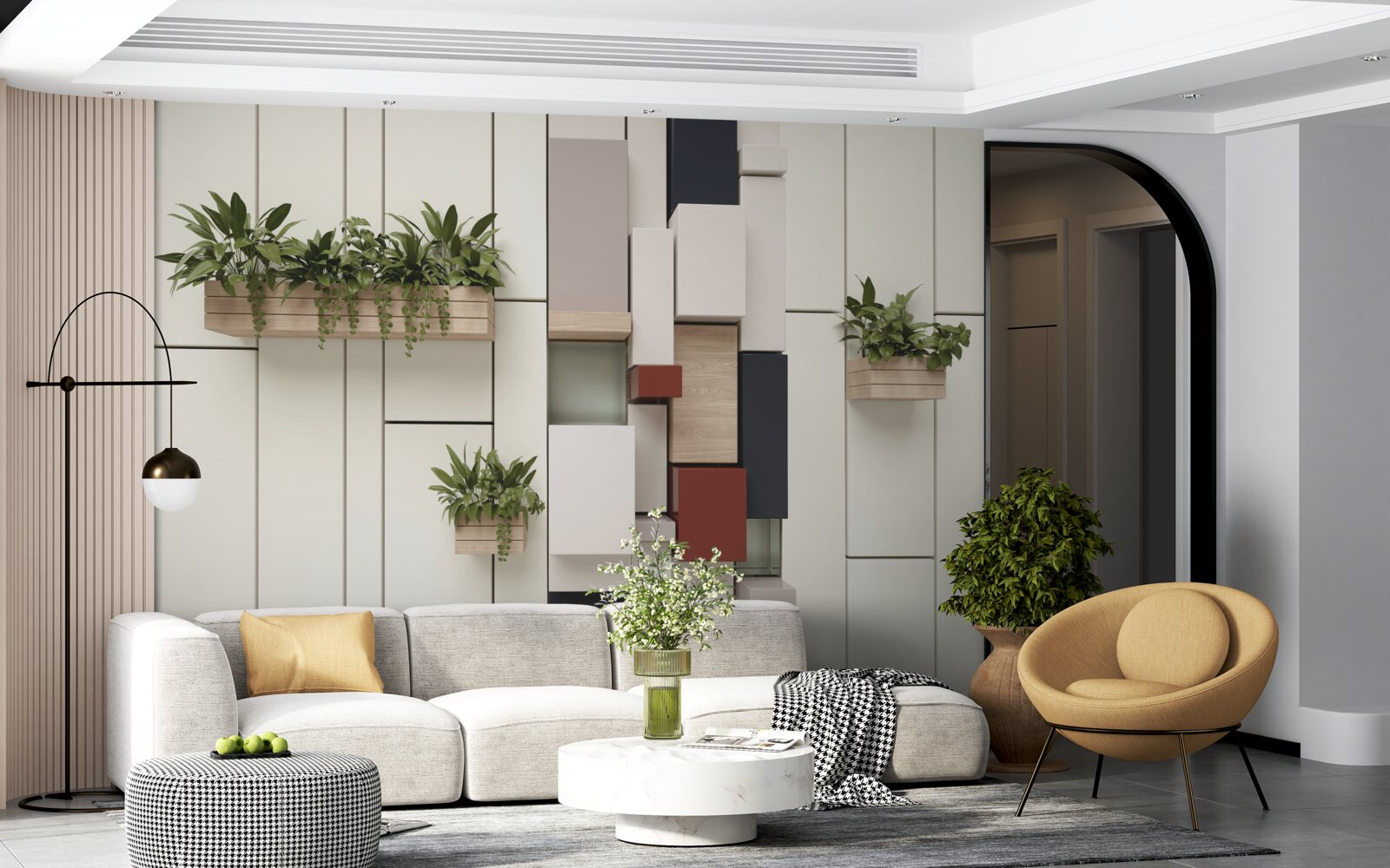 Fototapeta kvetináče so zelenými rastlinami na stene