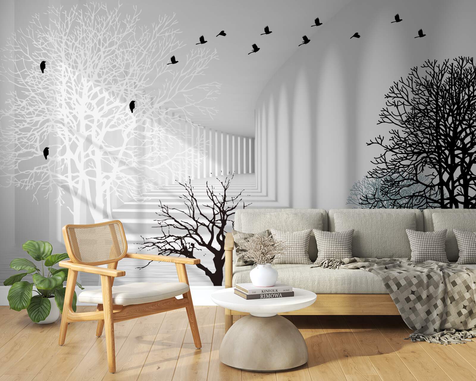 Fototapeta stromy, ktoré zhodili listy a vtáky, ktoré s príchodom jesene odlietajú