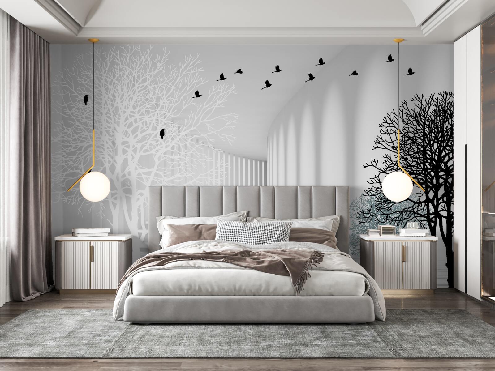 Fototapeta stromy, ktoré zhodili listy a vtáky, ktoré s príchodom jesene odlietajú