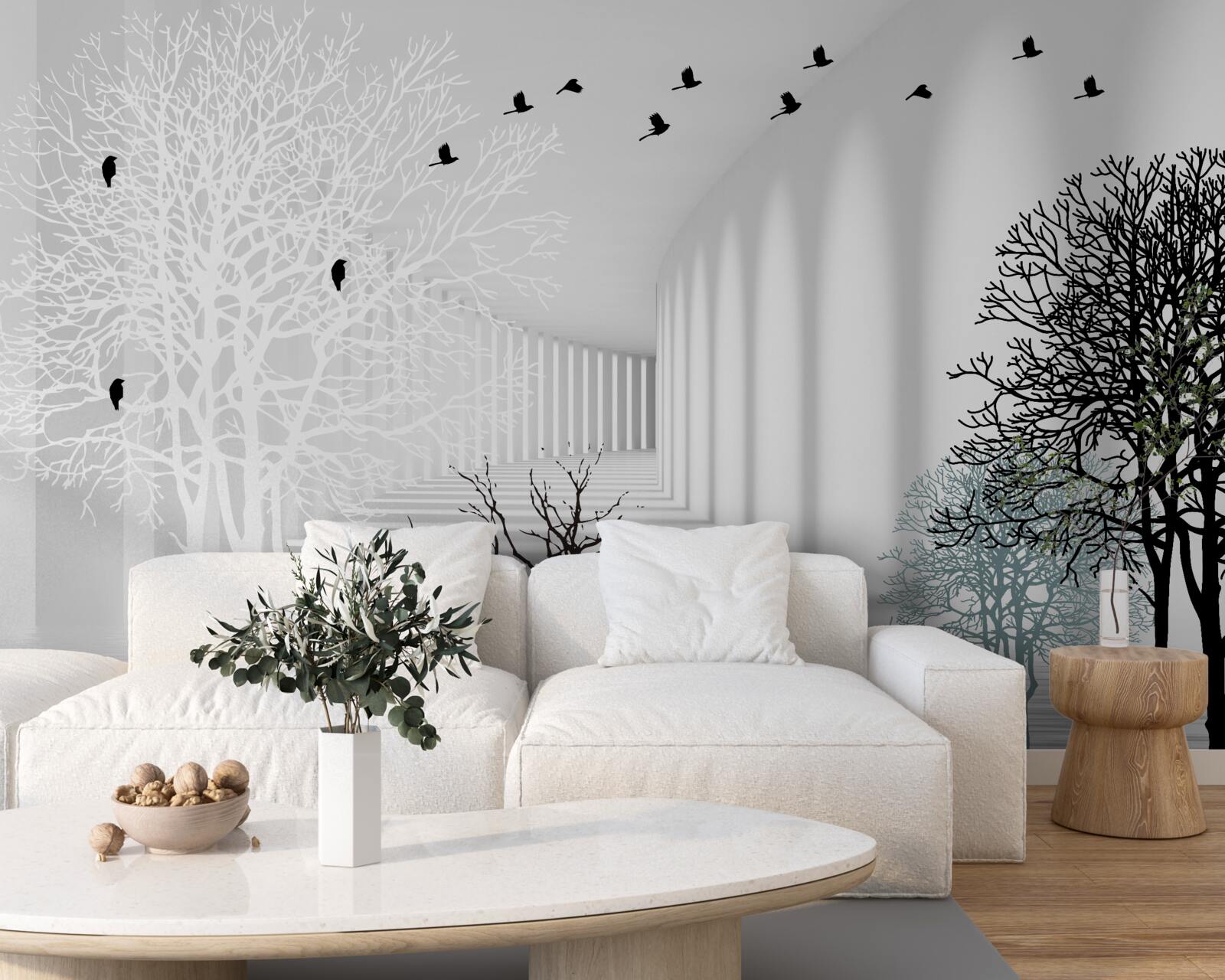 Fototapeta stromy, ktoré zhodili listy a vtáky, ktoré s príchodom jesene odlietajú