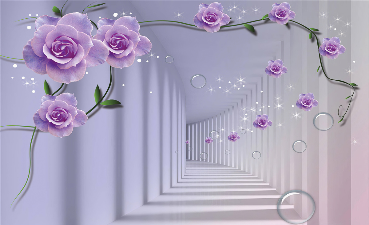 Fototapeta sála zdobená fialovými odtieňmi