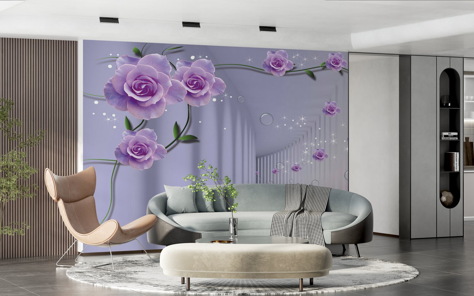 Fototapeta sála zdobená fialovými odtieňmi
