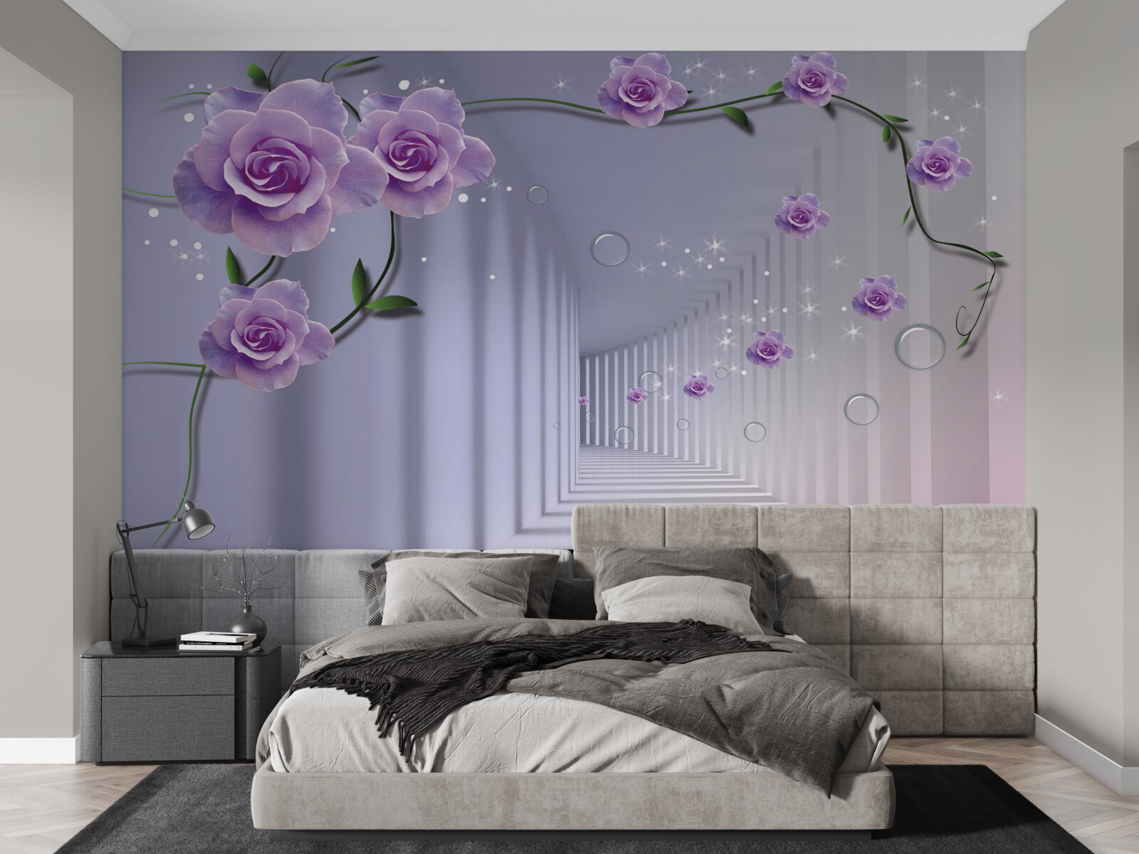 Fototapeta sála zdobená fialovými odtieňmi