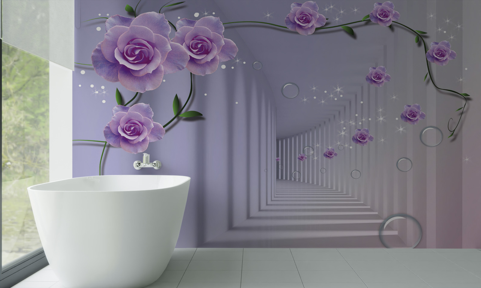 Fototapeta sála zdobená fialovými odtieňmi