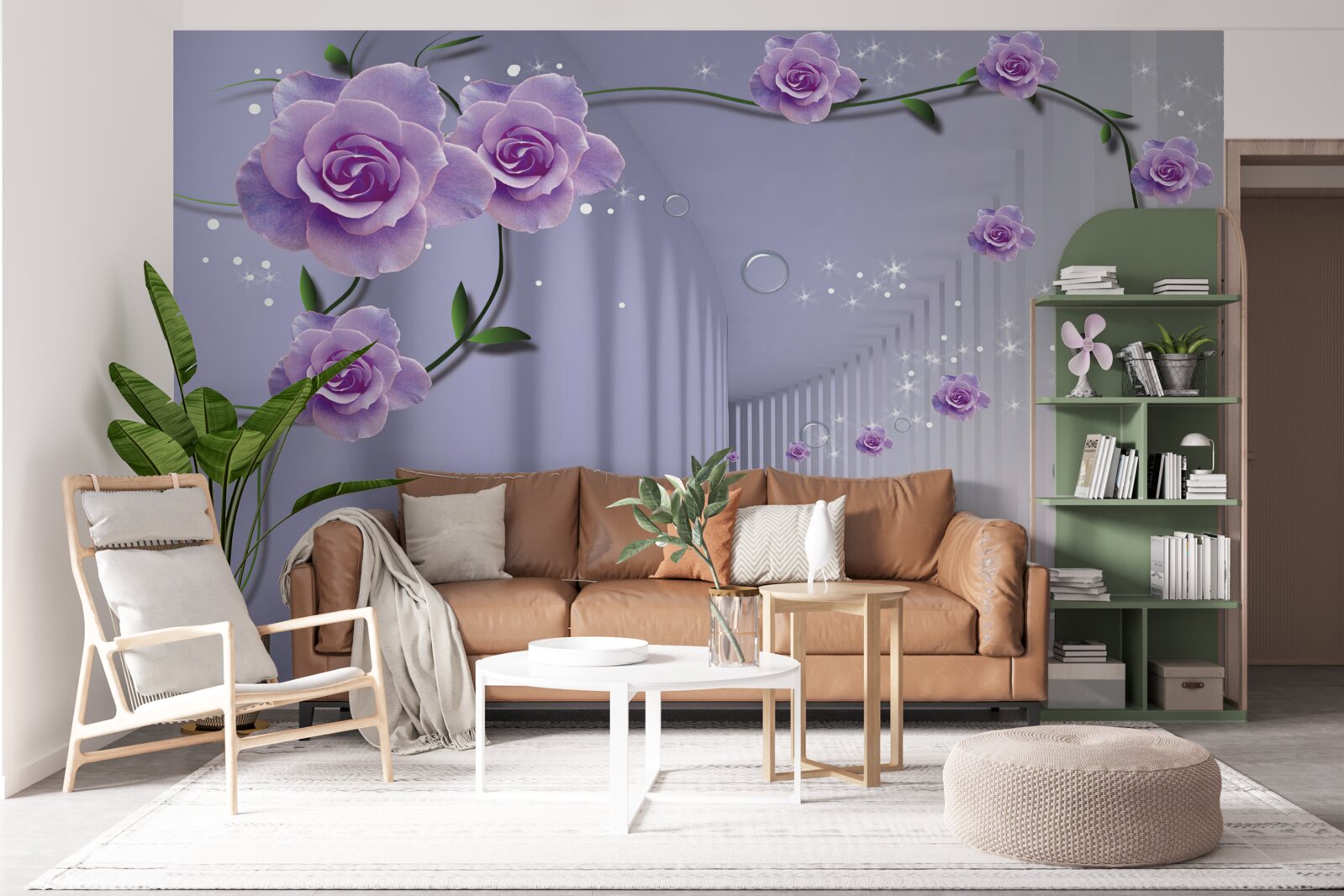 Fototapeta sála zdobená fialovými odtieňmi