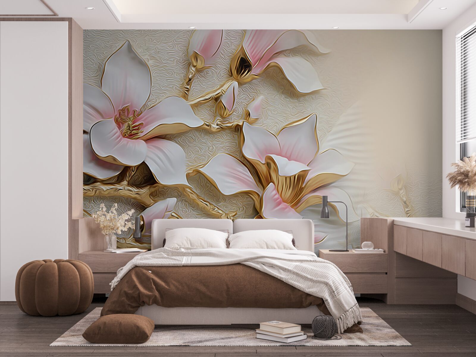 Fototapeta kvety v ružových a zlatých odtieňoch