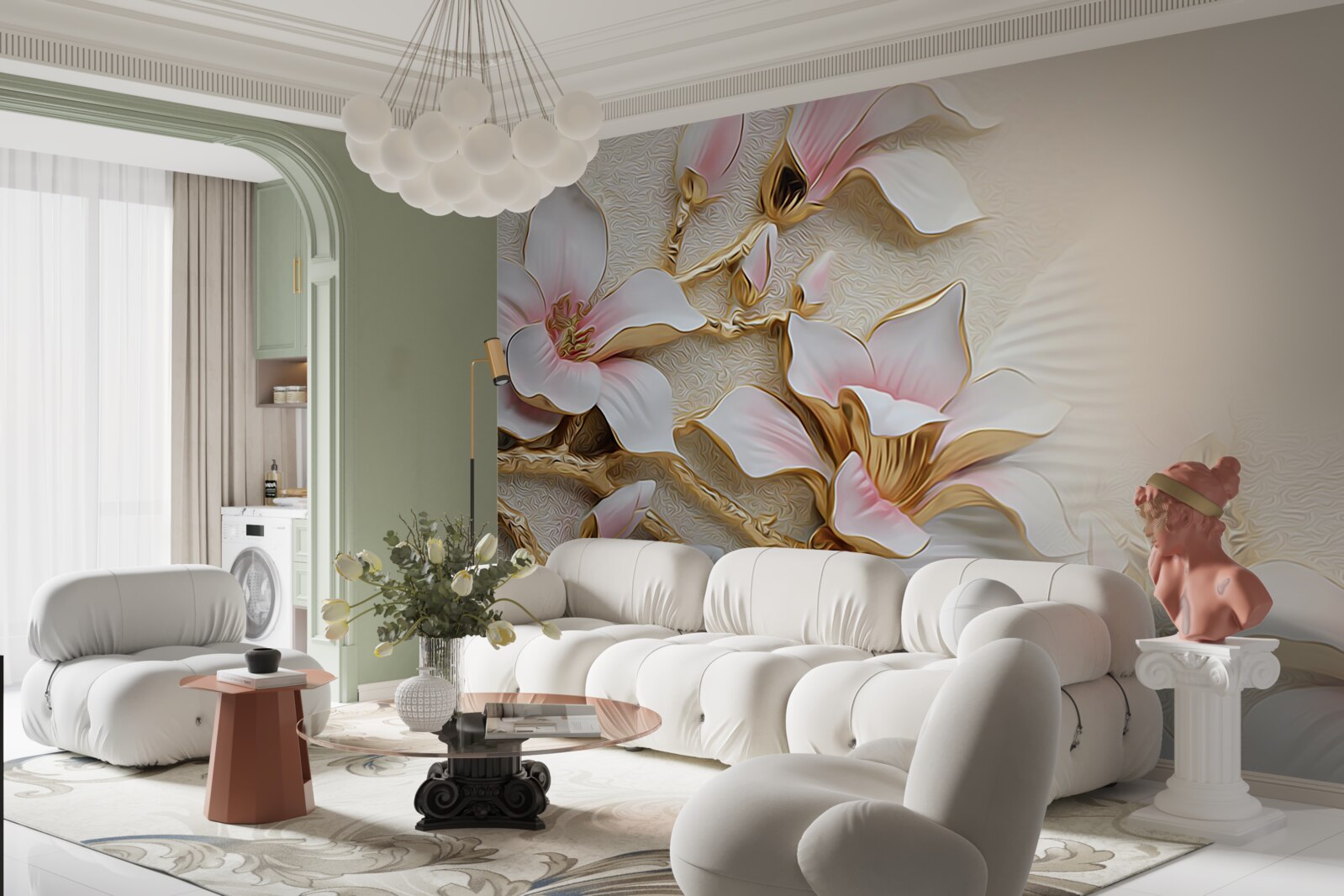 Fototapeta kvety v ružových a zlatých odtieňoch