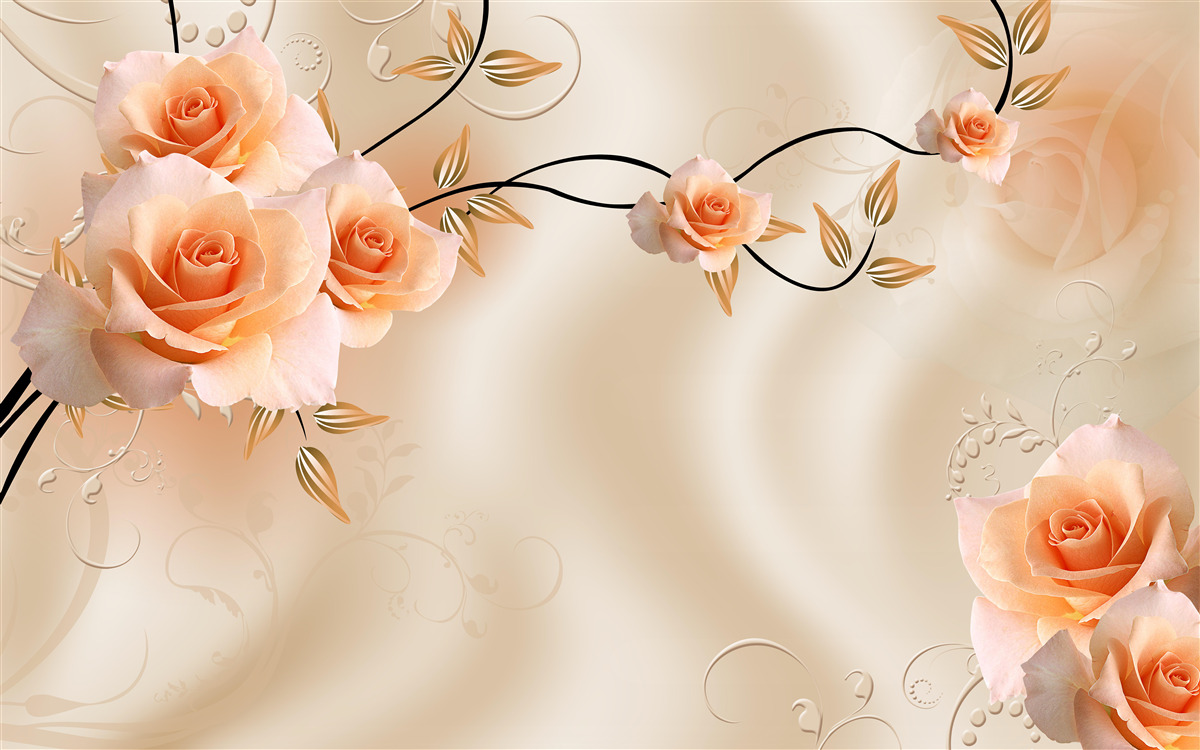 Fototapeta hodváb broskyňovej farby s ružovými kvetmi