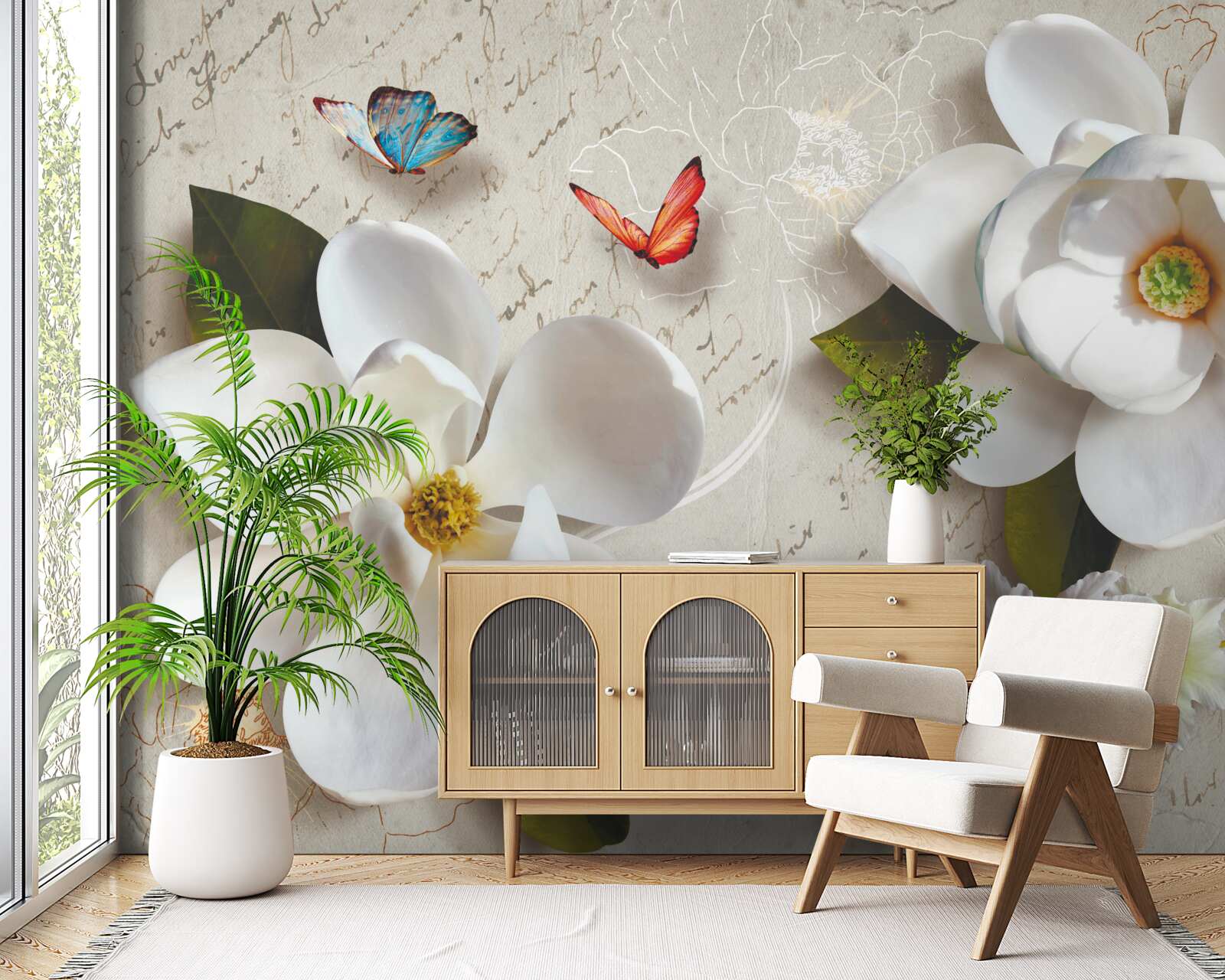 Fototapeta biele lotosy s motýľmi, ktorých nežnosť sa dotýka duše