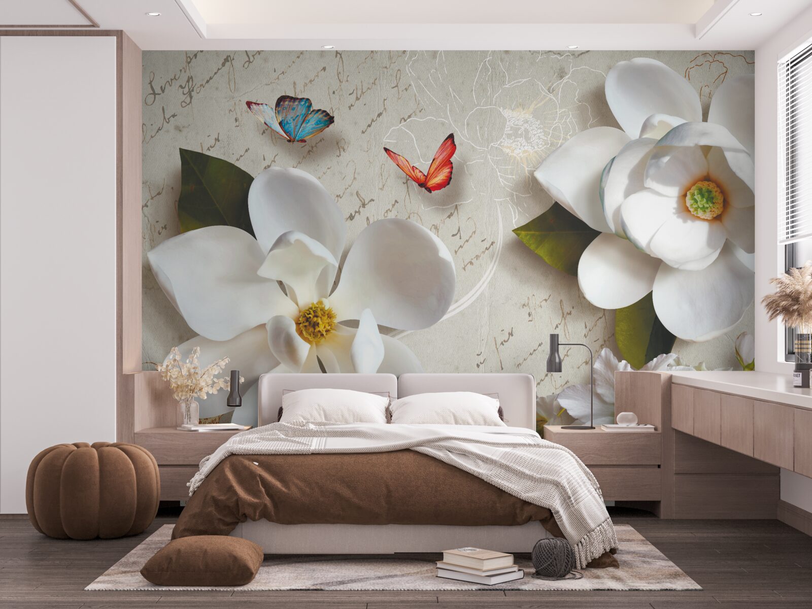 Fototapeta biele lotosy s motýľmi, ktorých nežnosť sa dotýka duše