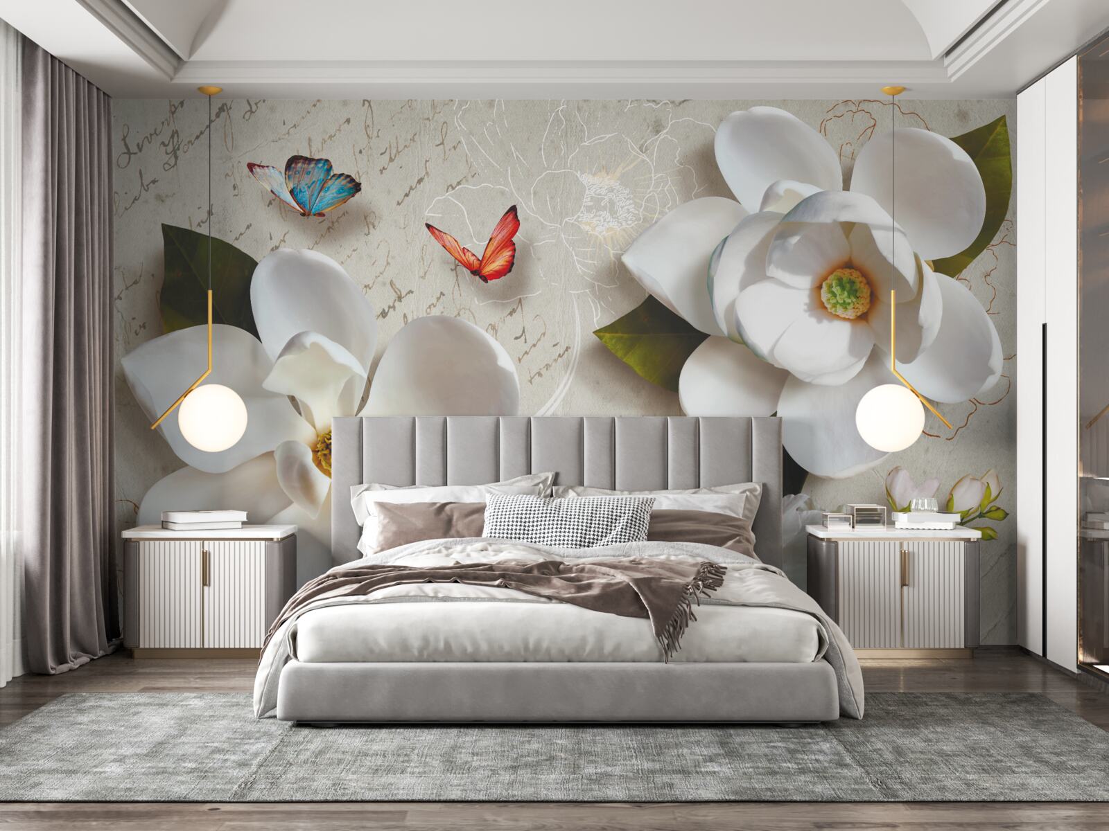 Fototapeta biele lotosy s motýľmi, ktorých nežnosť sa dotýka duše