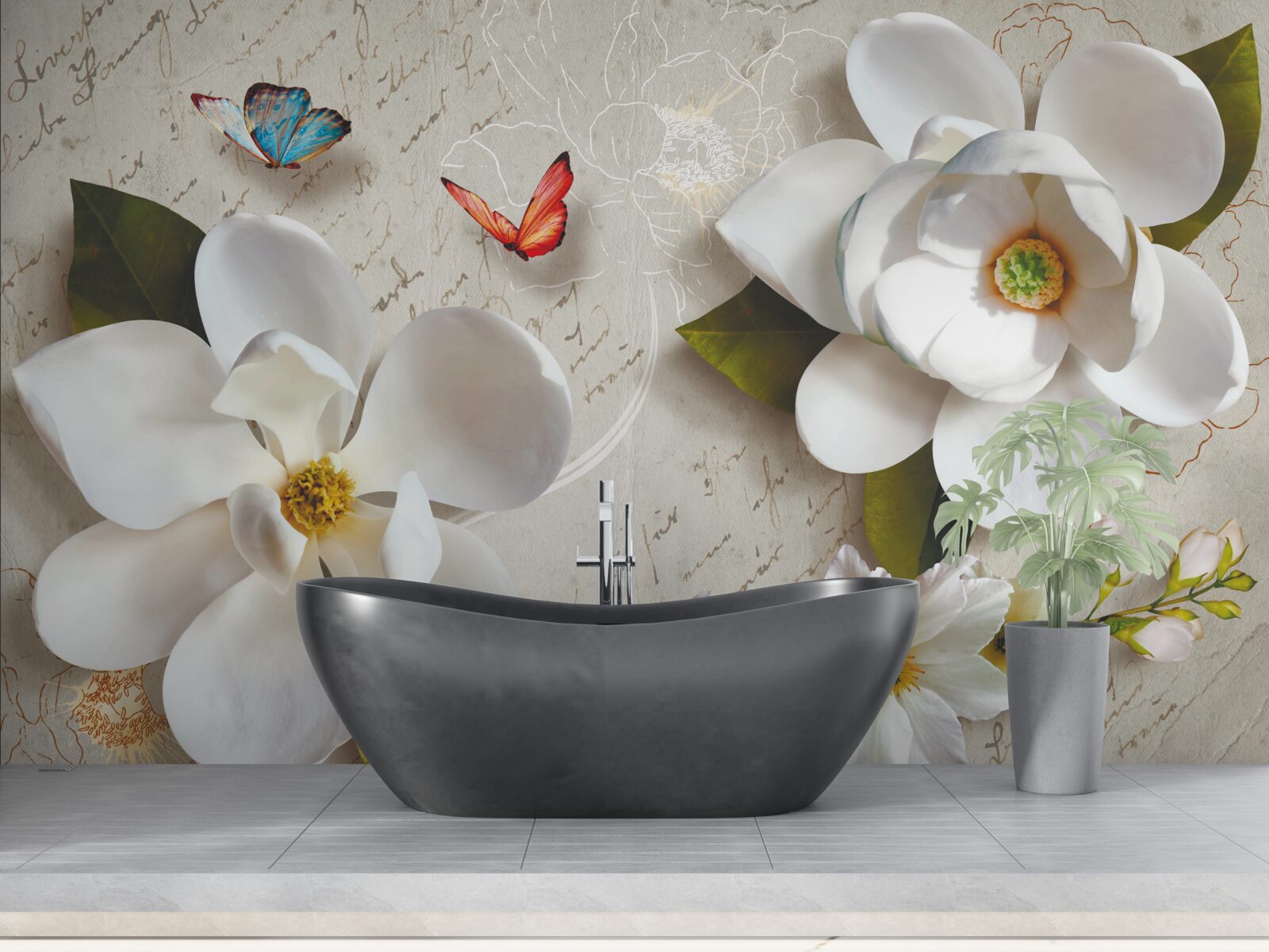 Fototapeta biele lotosy s motýľmi, ktorých nežnosť sa dotýka duše