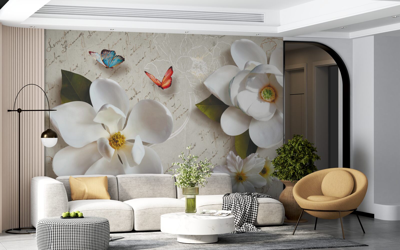 Fototapeta biele lotosy s motýľmi, ktorých nežnosť sa dotýka duše