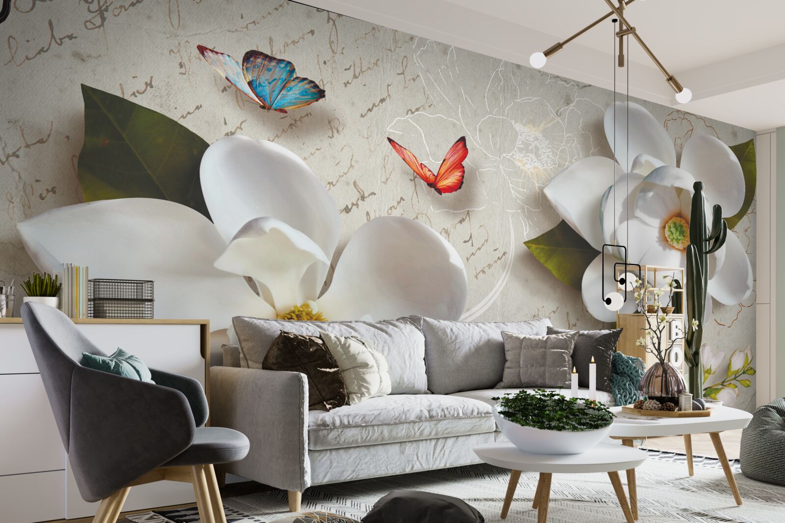 Fototapeta biele lotosy s motýľmi, ktorých nežnosť sa dotýka duše