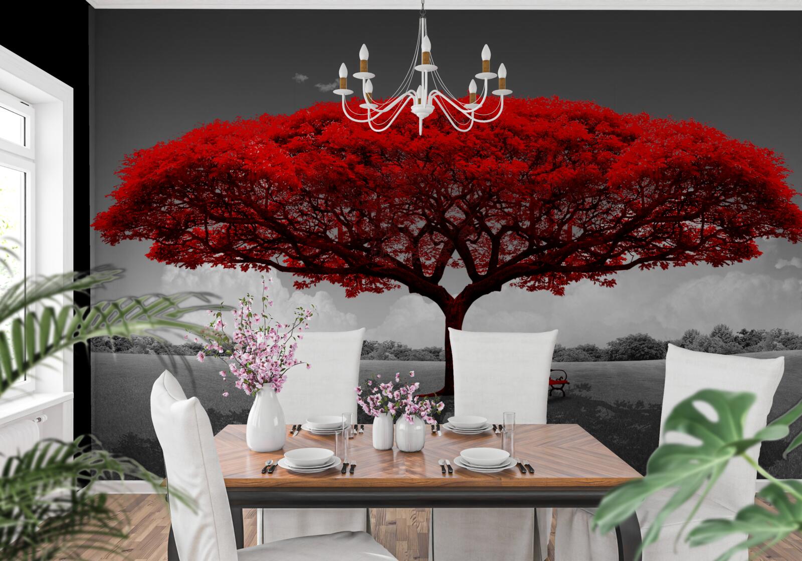 Fototapeta Život je červený strom v šedom priestore čistinky