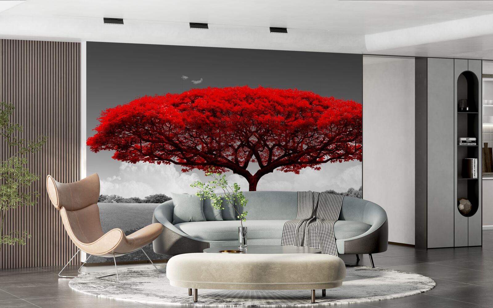 Fototapeta Život je červený strom v šedom priestore čistinky