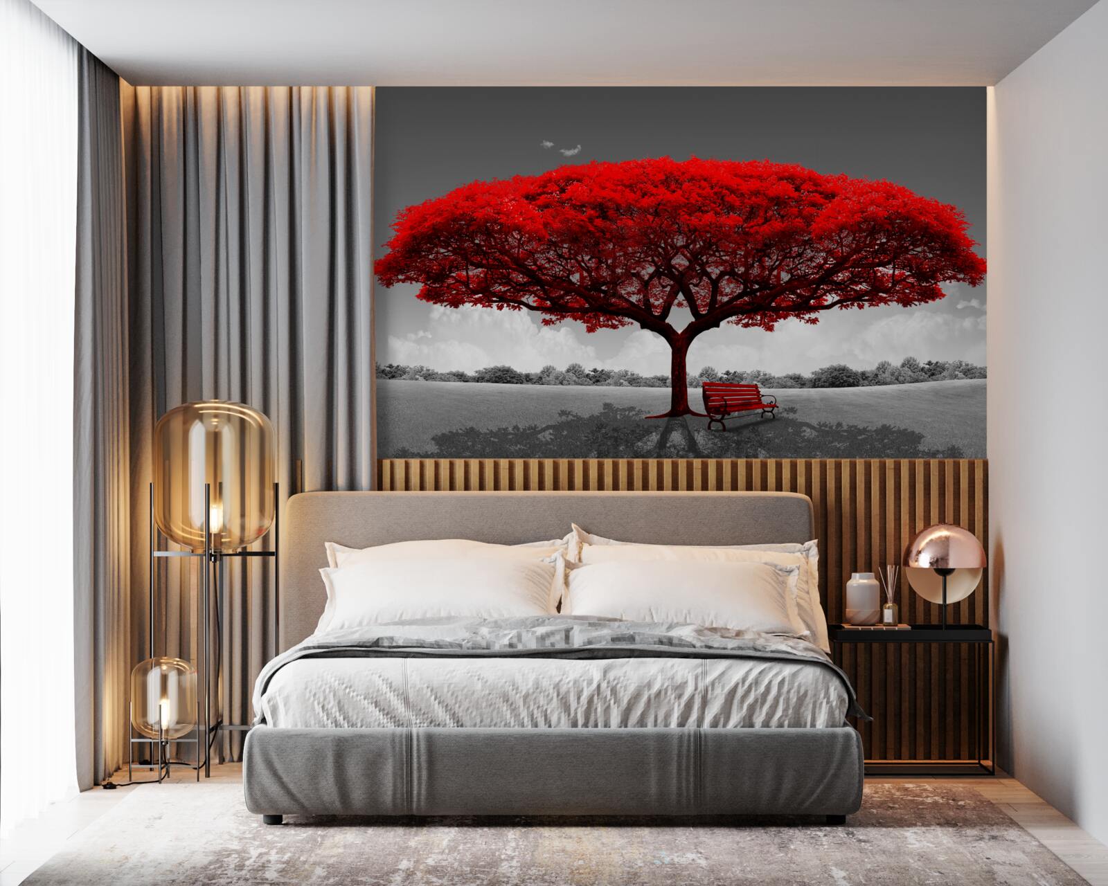 Fototapeta Život je červený strom v šedom priestore čistinky