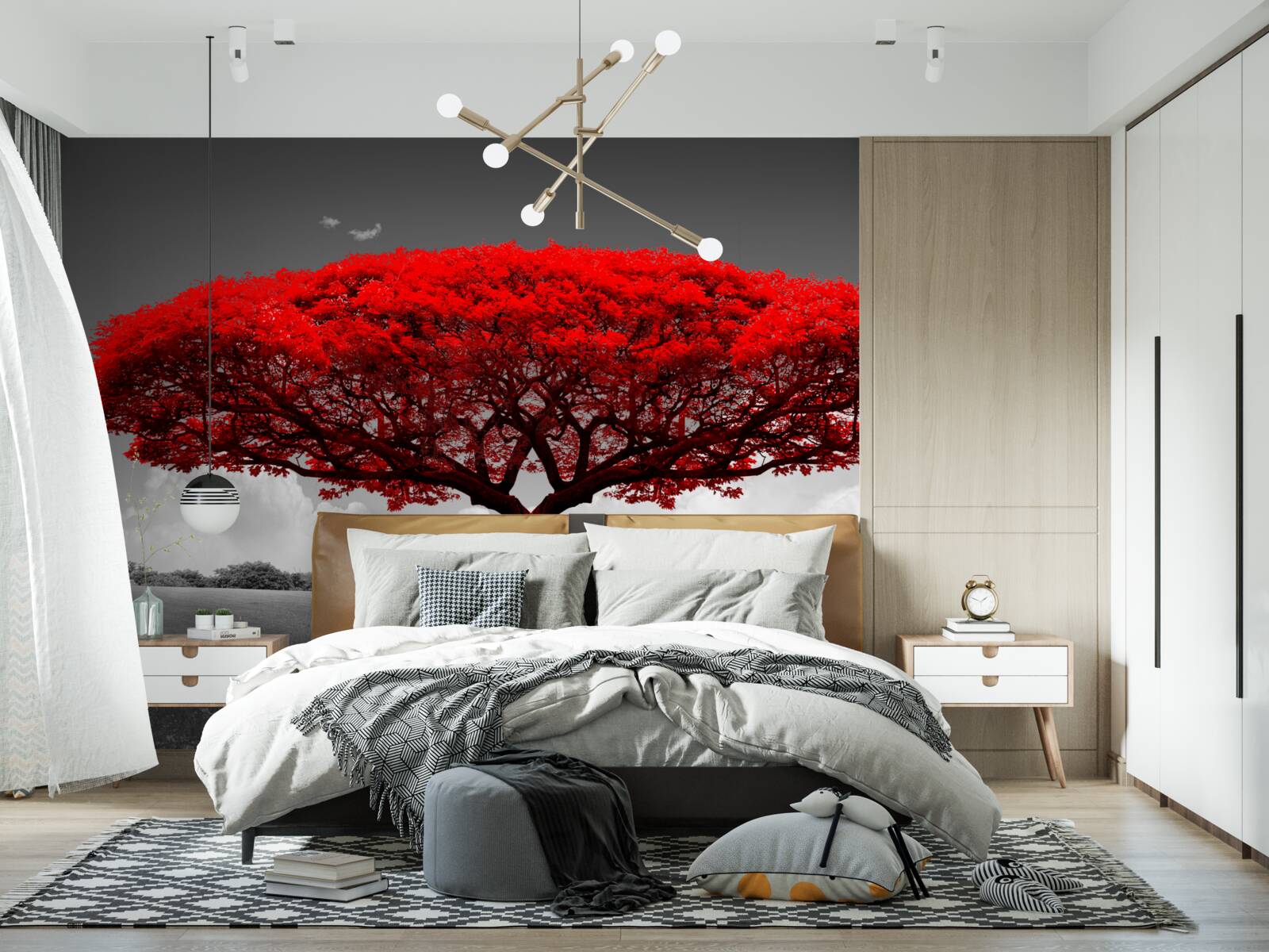 Fototapeta Život je červený strom v šedom priestore čistinky