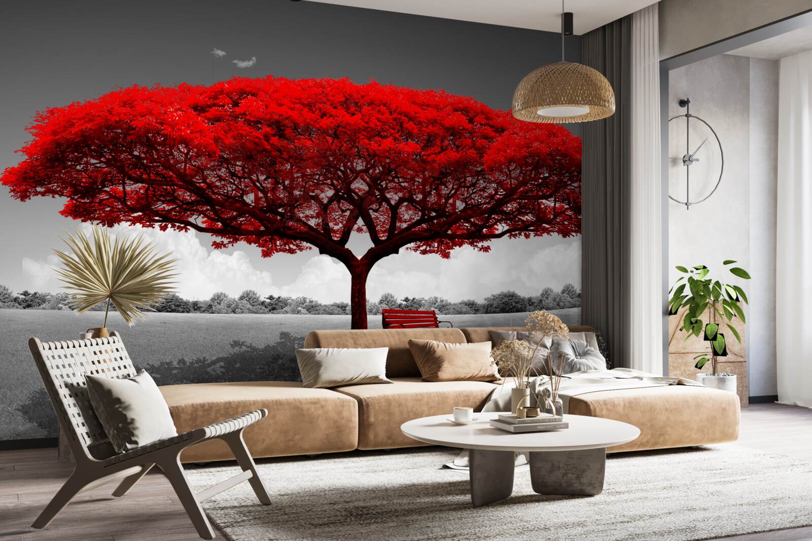 Fototapeta Život je červený strom v šedom priestore čistinky