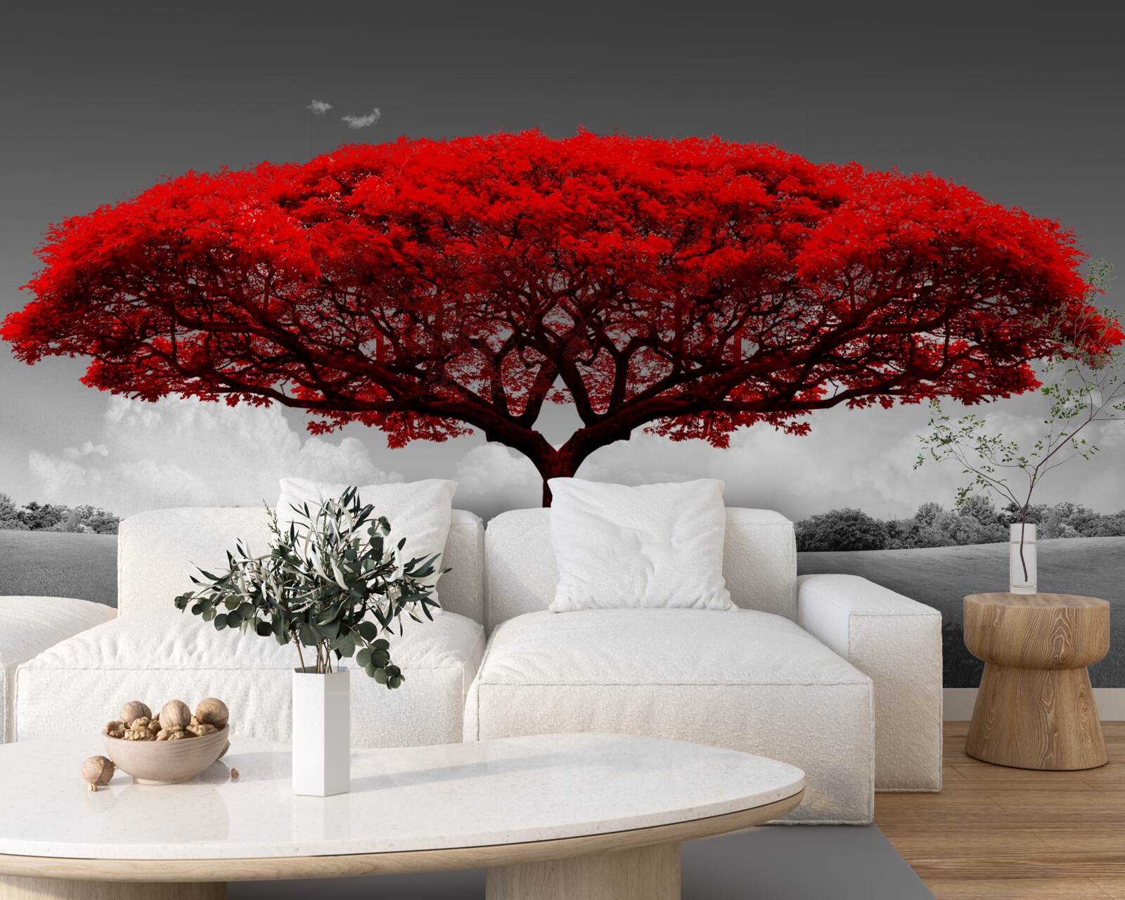 Fototapeta Život je červený strom v šedom priestore čistinky