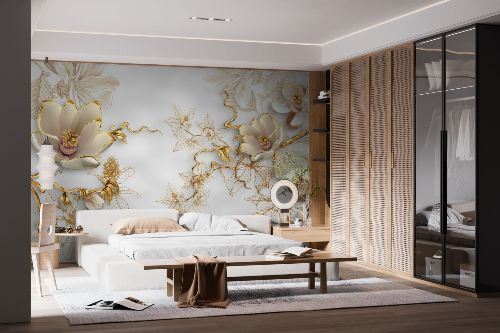 Fototapeta magnólia kvitnúca v zlatých odtieňoch