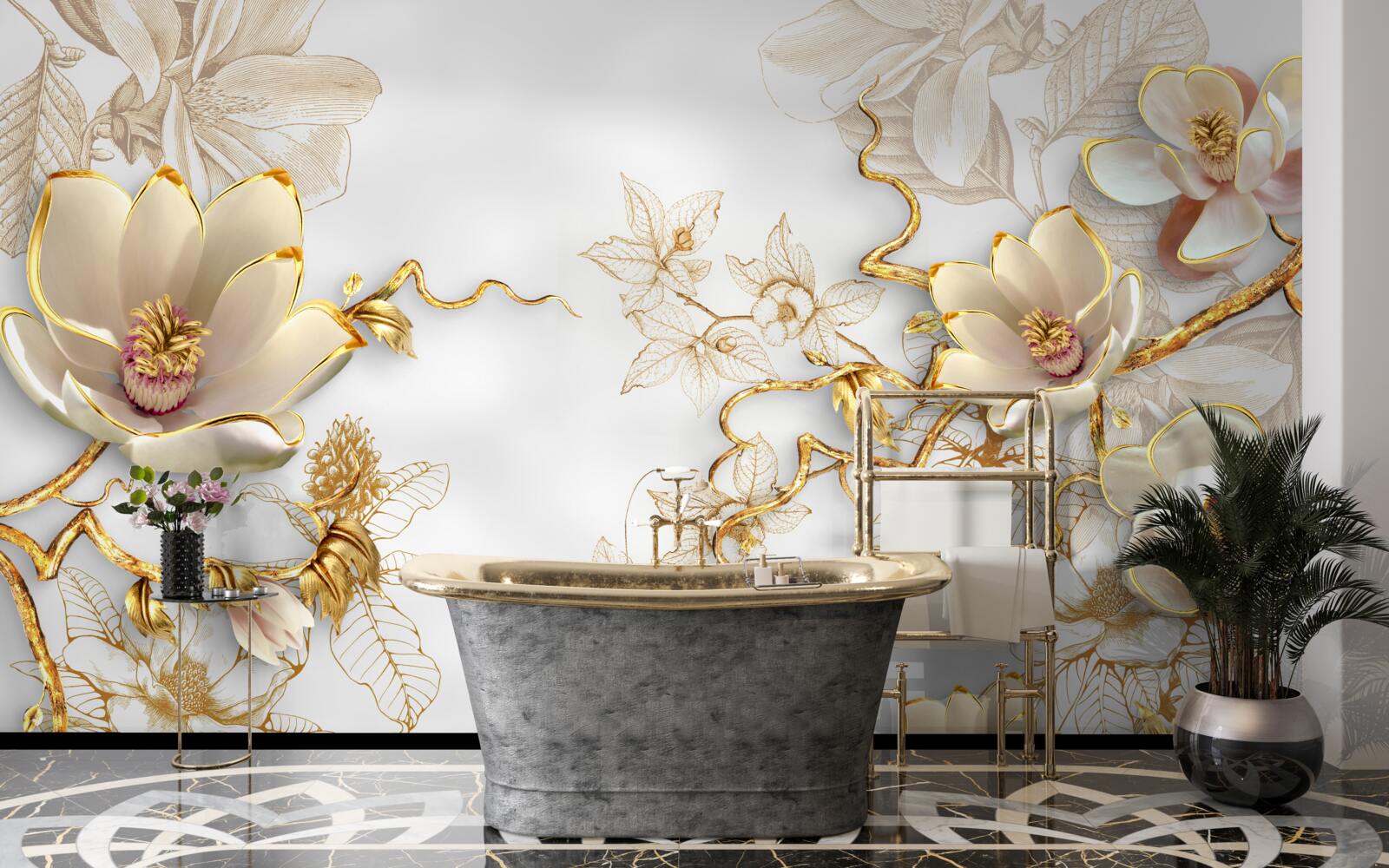 Fototapeta magnólia kvitnúca v zlatých odtieňoch