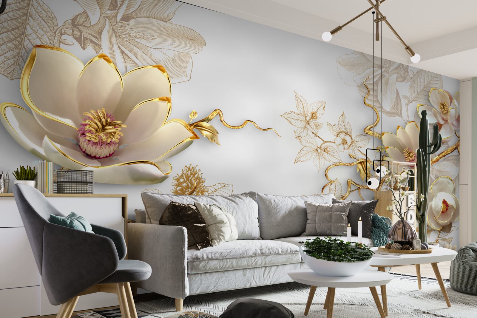 Fototapeta magnólia kvitnúca v zlatých odtieňoch