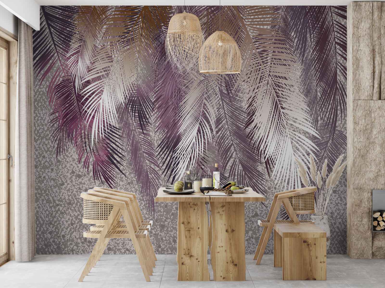 Fototapeta bordové listy podobné perám