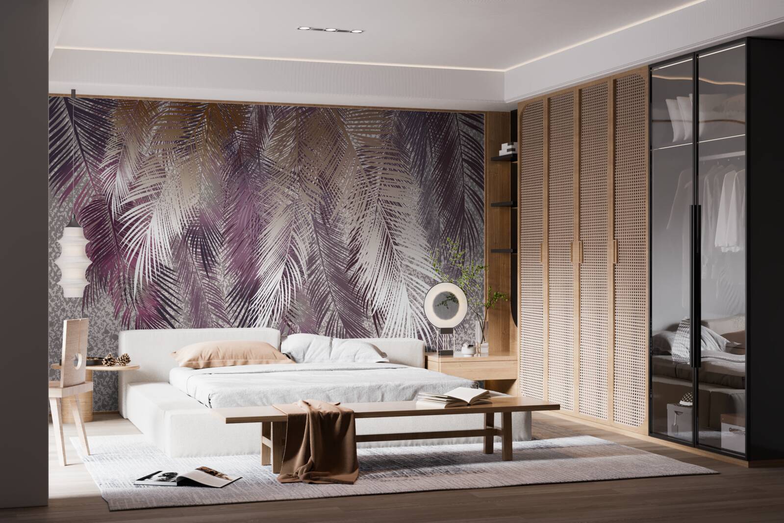 Fototapeta bordové listy podobné perám