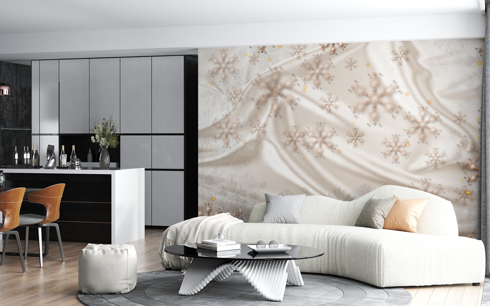 Fototapeta úžasné snehové vločky na žiarivom hodvábe