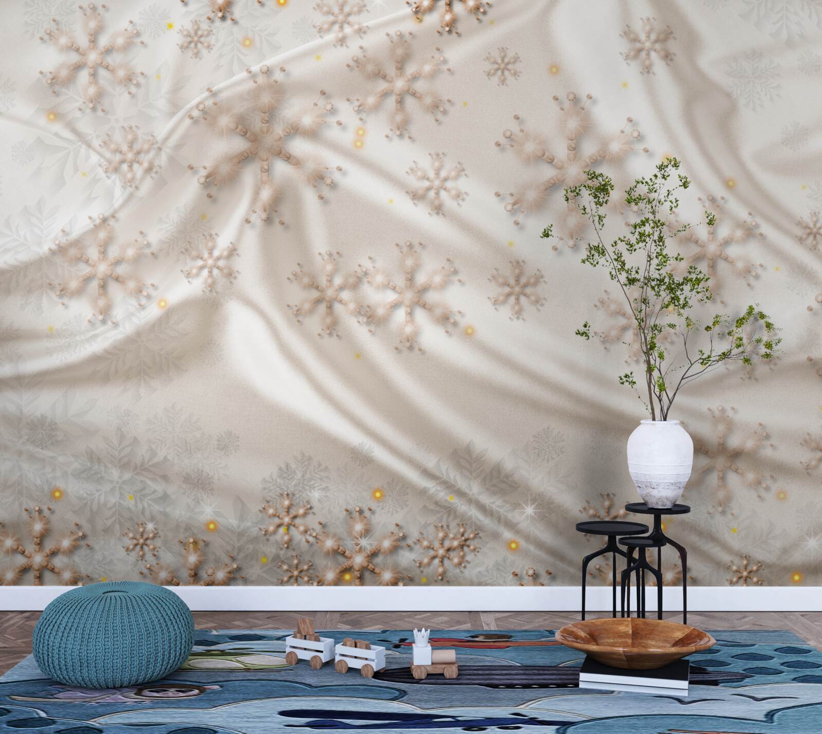 Fototapeta úžasné snehové vločky na žiarivom hodvábe