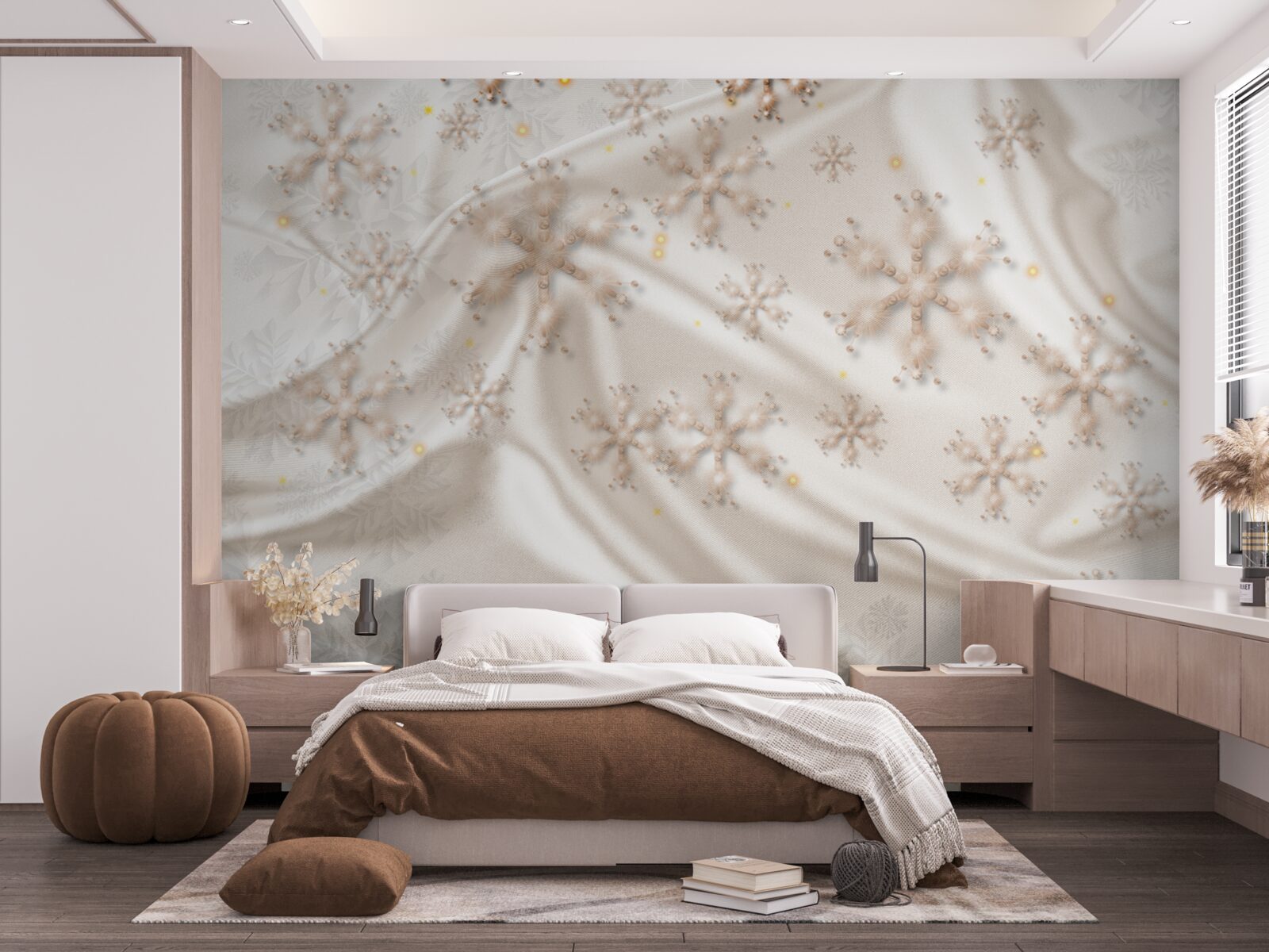 Fototapeta úžasné snehové vločky na žiarivom hodvábe