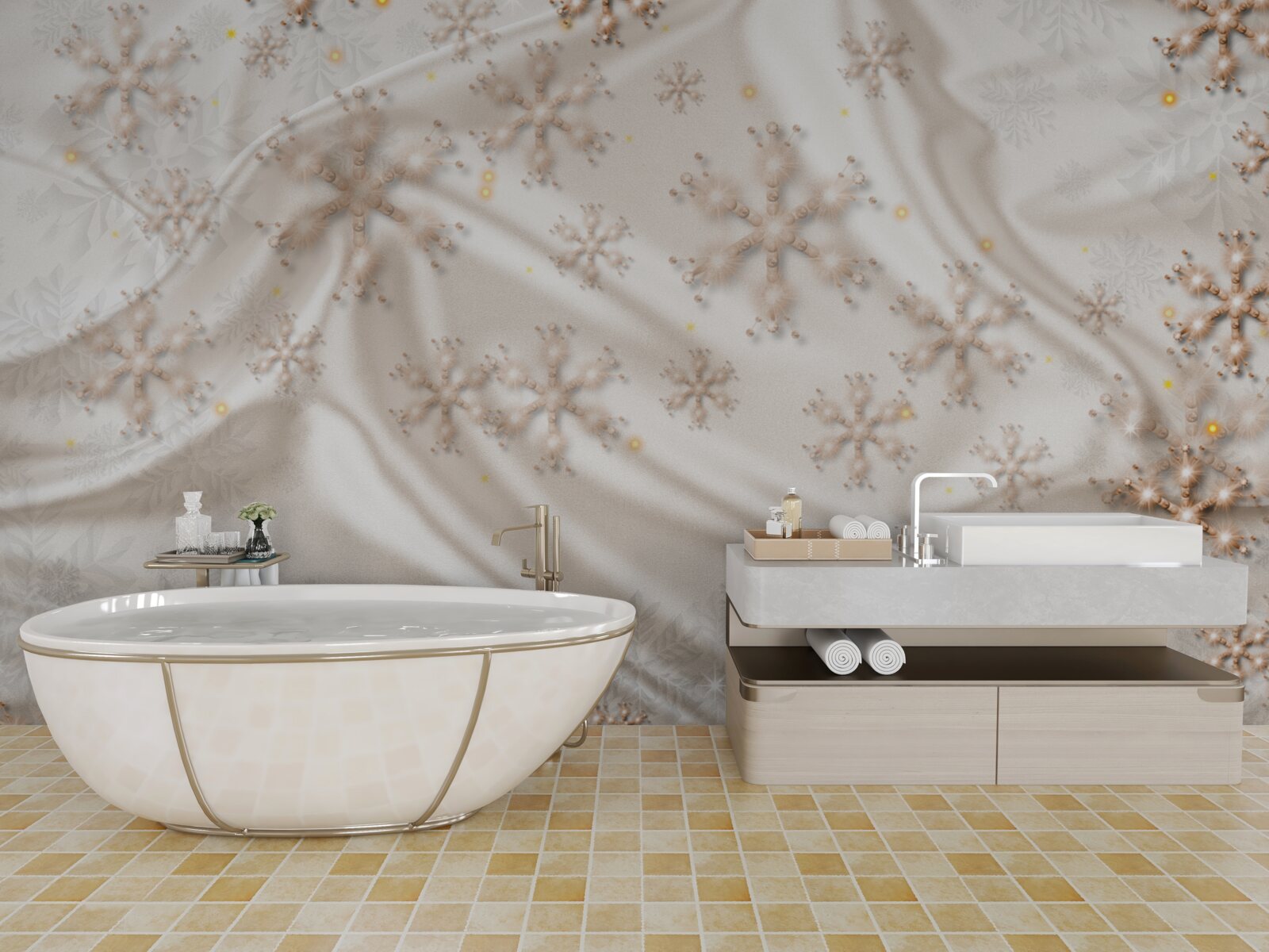 Fototapeta úžasné snehové vločky na žiarivom hodvábe