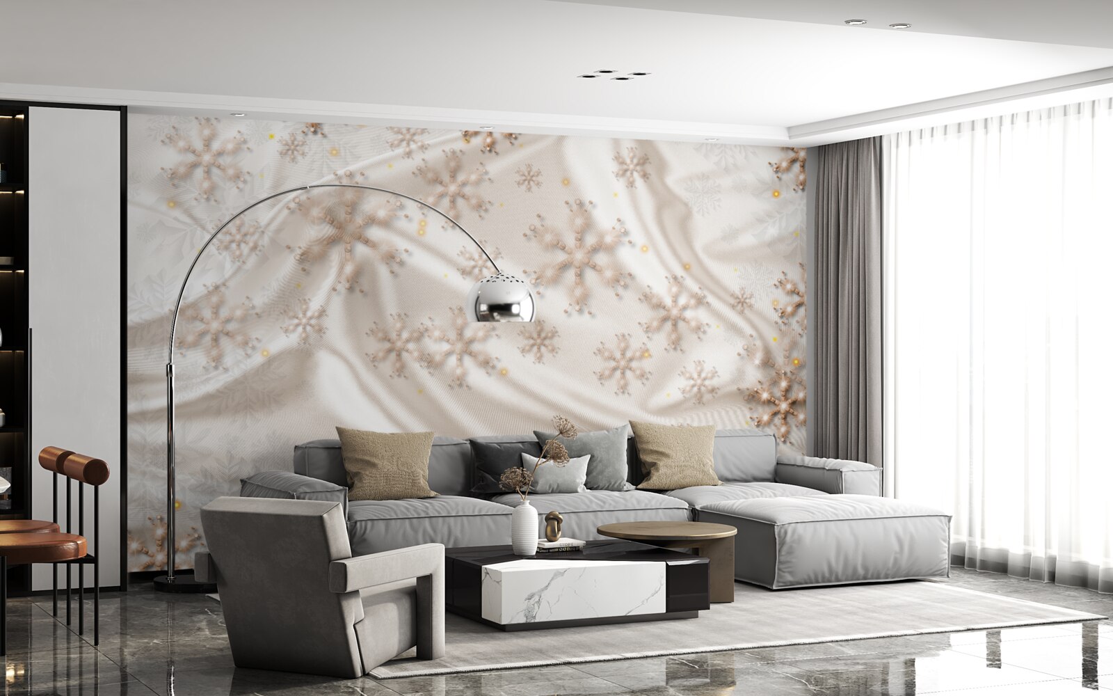 Fototapeta úžasné snehové vločky na žiarivom hodvábe