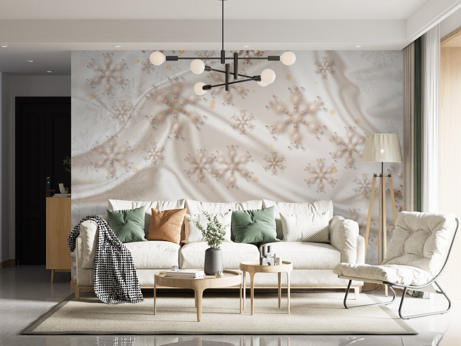 Fototapeta úžasné snehové vločky na žiarivom hodvábe