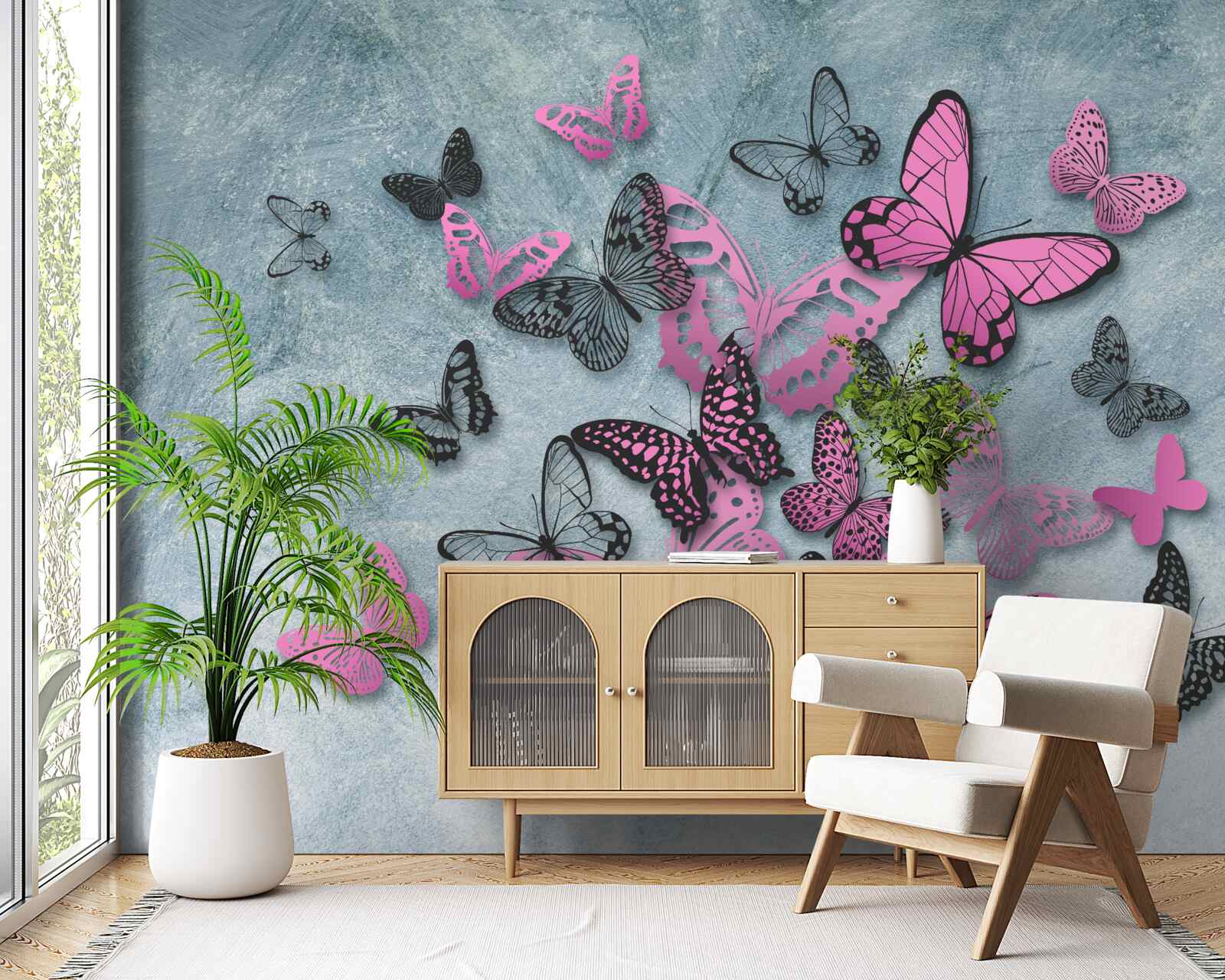 Fototapeta skupina ružových motýľov