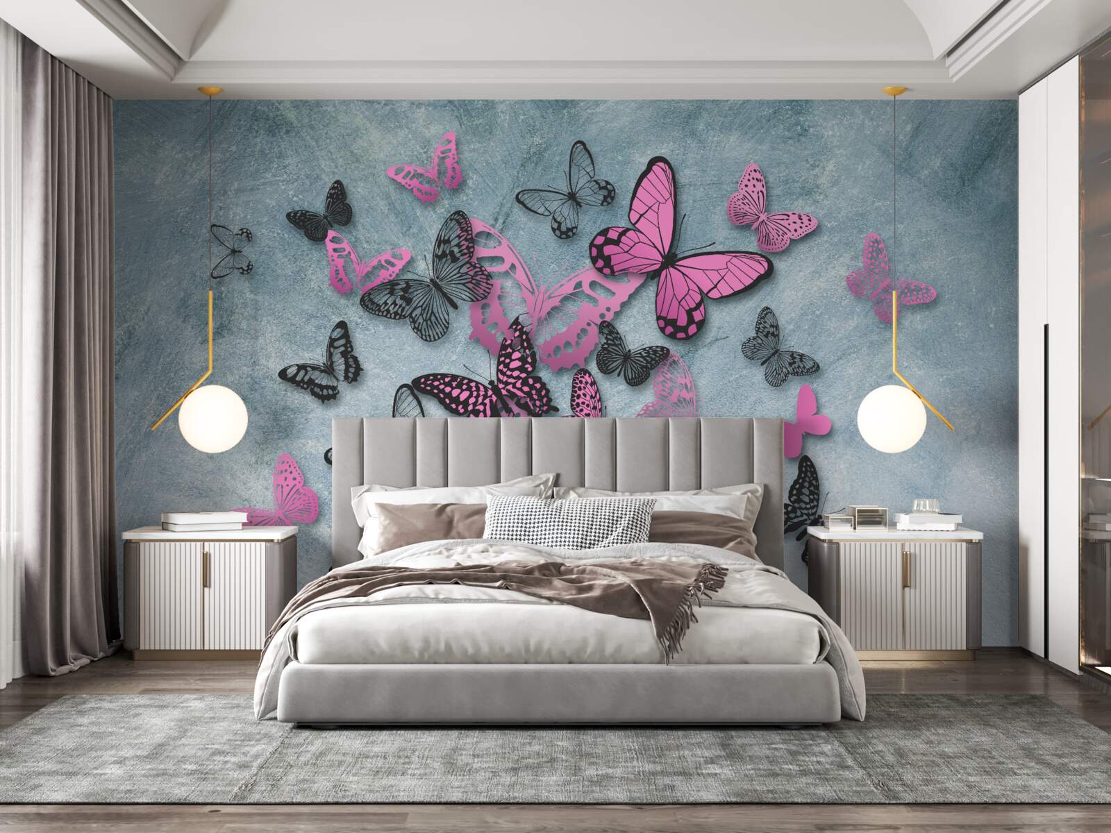 Fototapeta skupina ružových motýľov