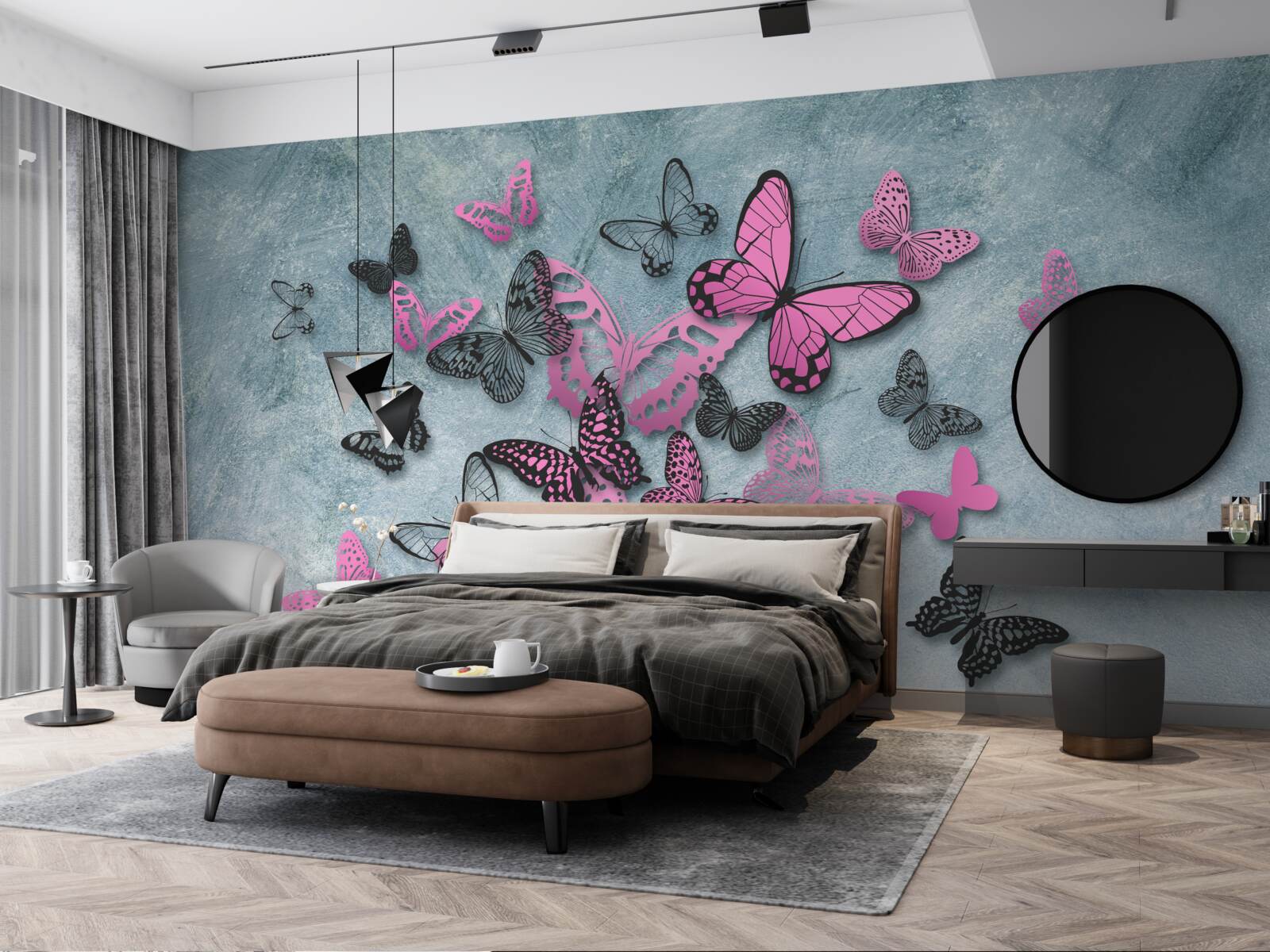 Fototapeta skupina ružových motýľov