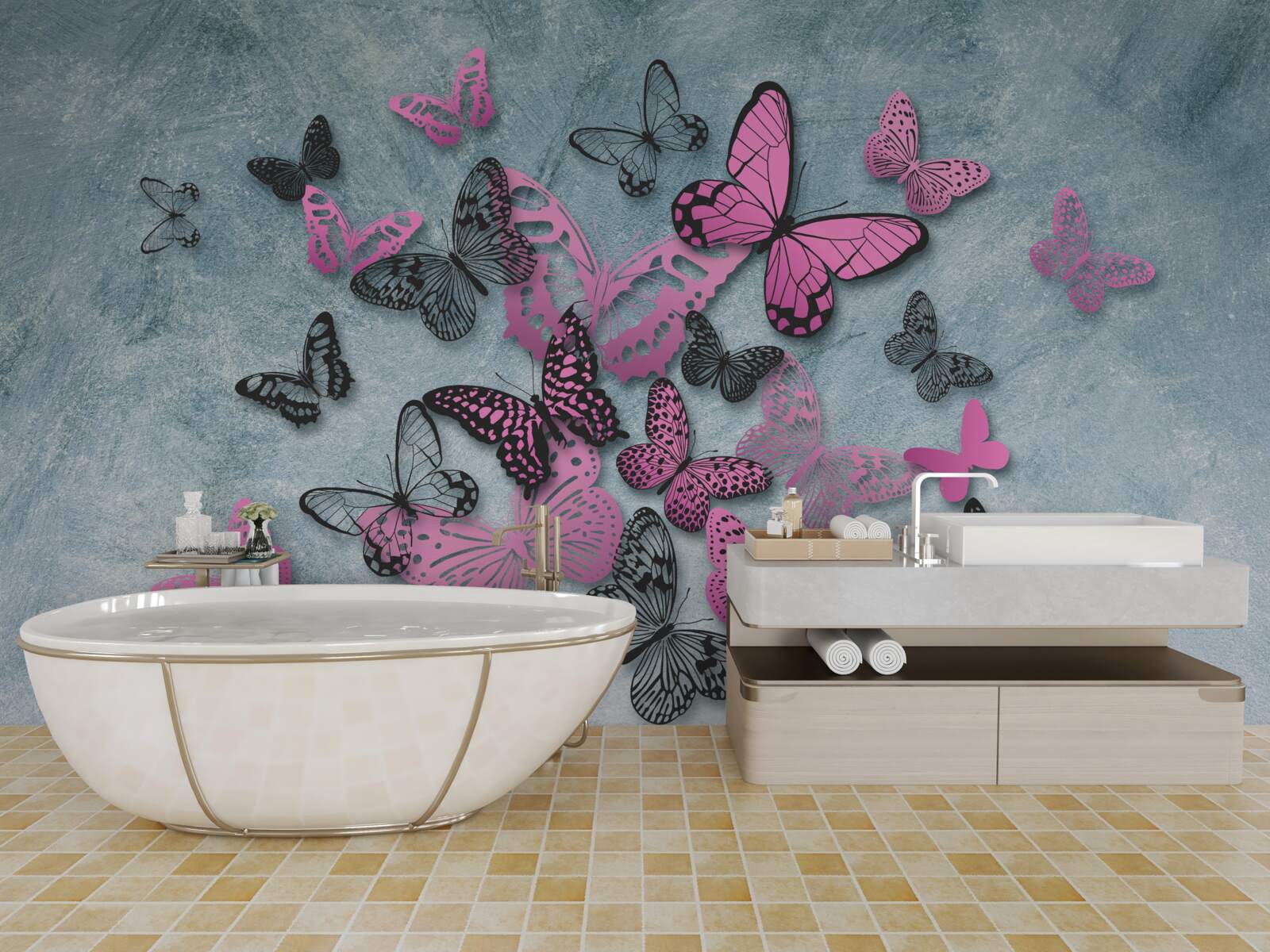 Fototapeta skupina ružových motýľov