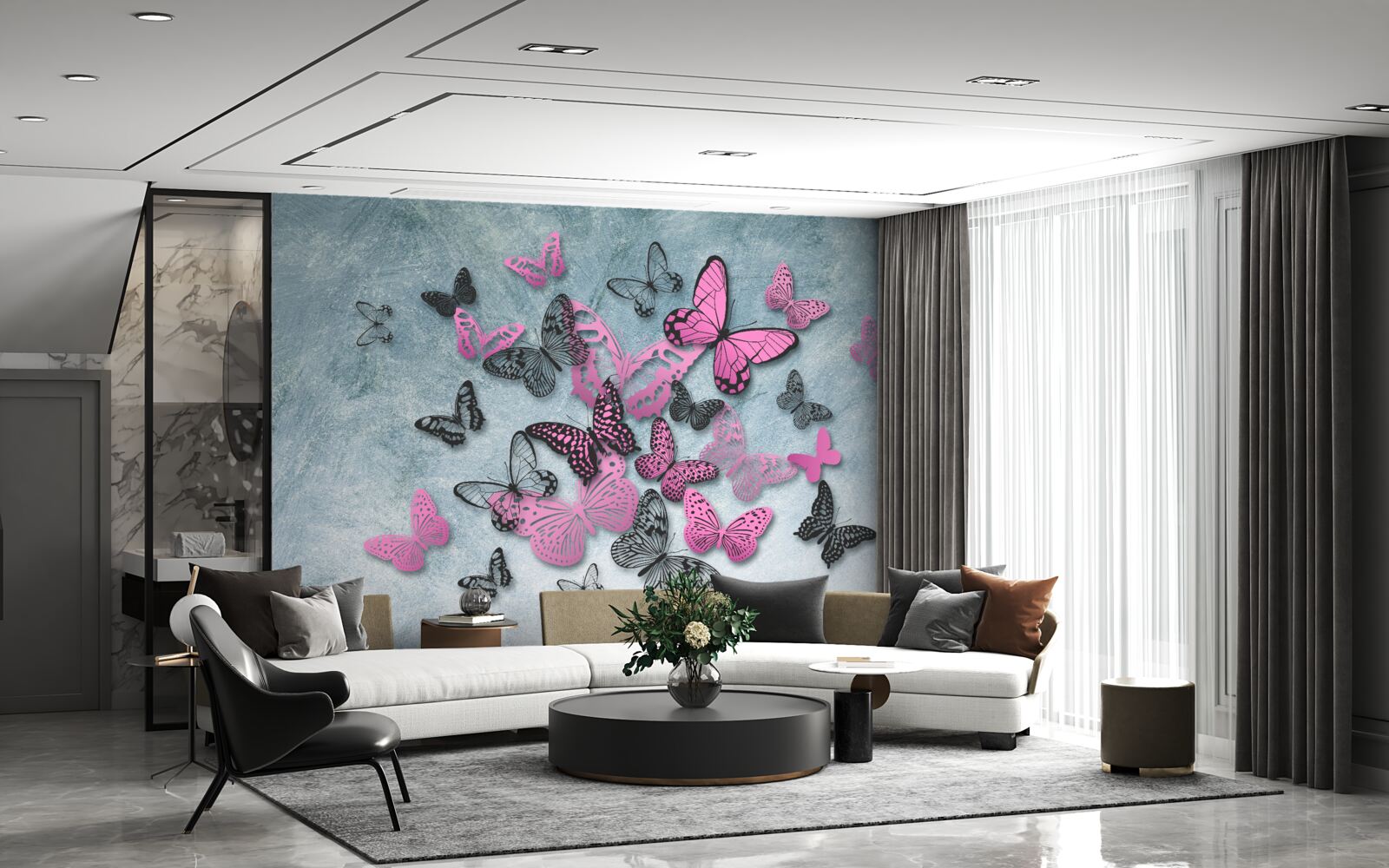 Fototapeta skupina ružových motýľov