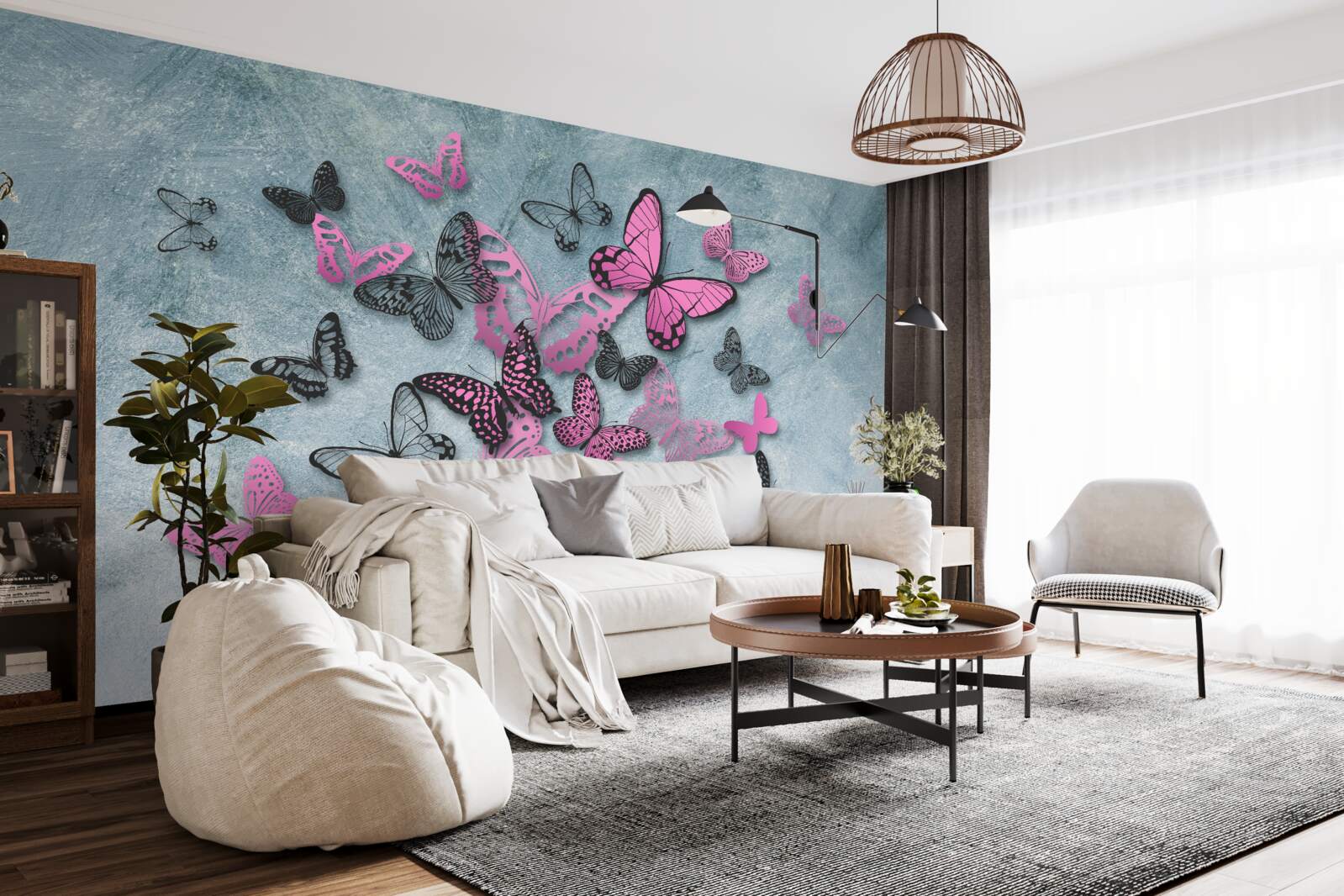 Fototapeta skupina ružových motýľov