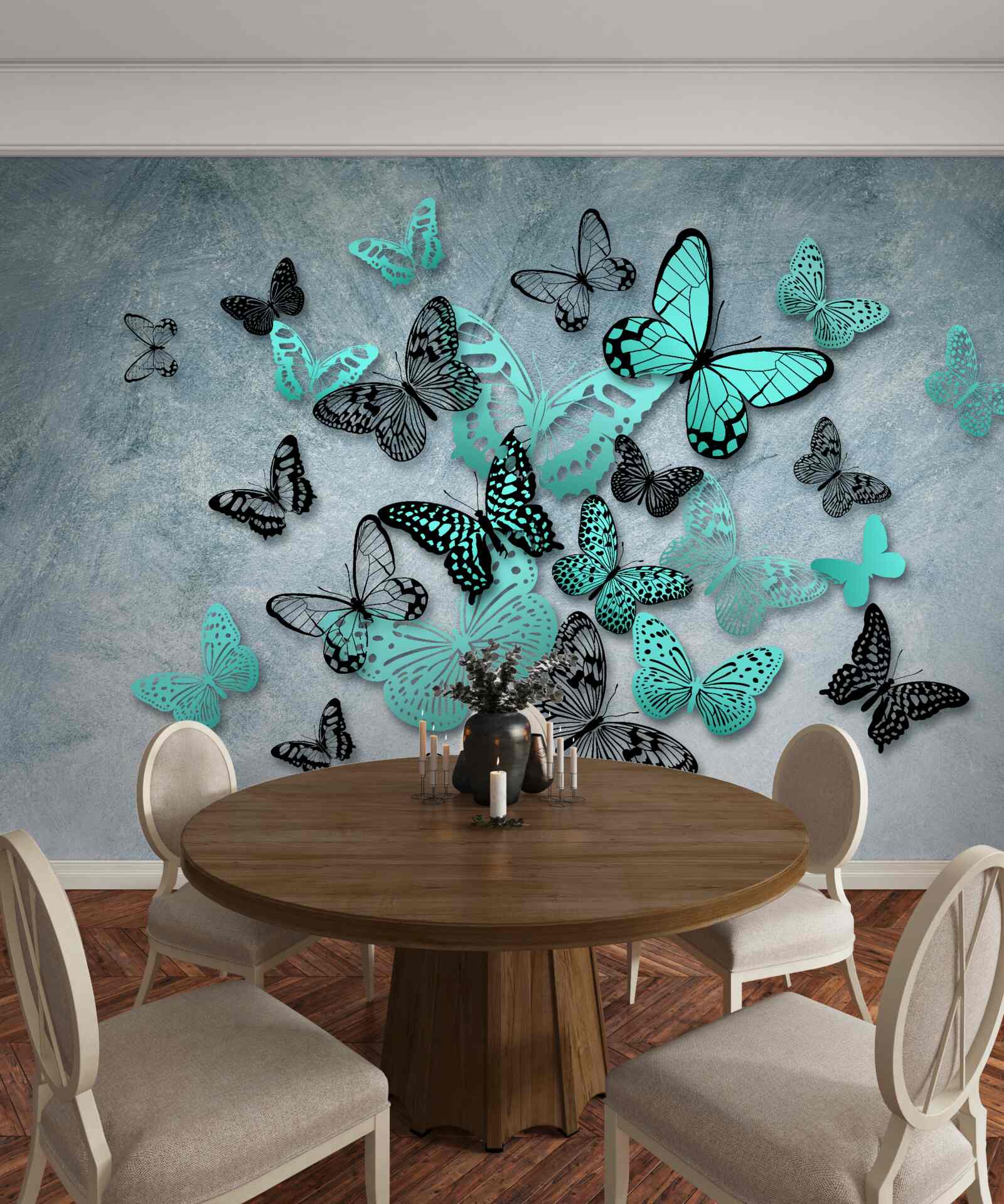 Fototapeta modré motýle na sivom pozadí