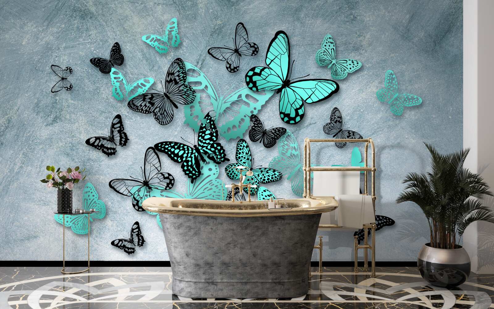 Fototapeta modré motýle na sivom pozadí